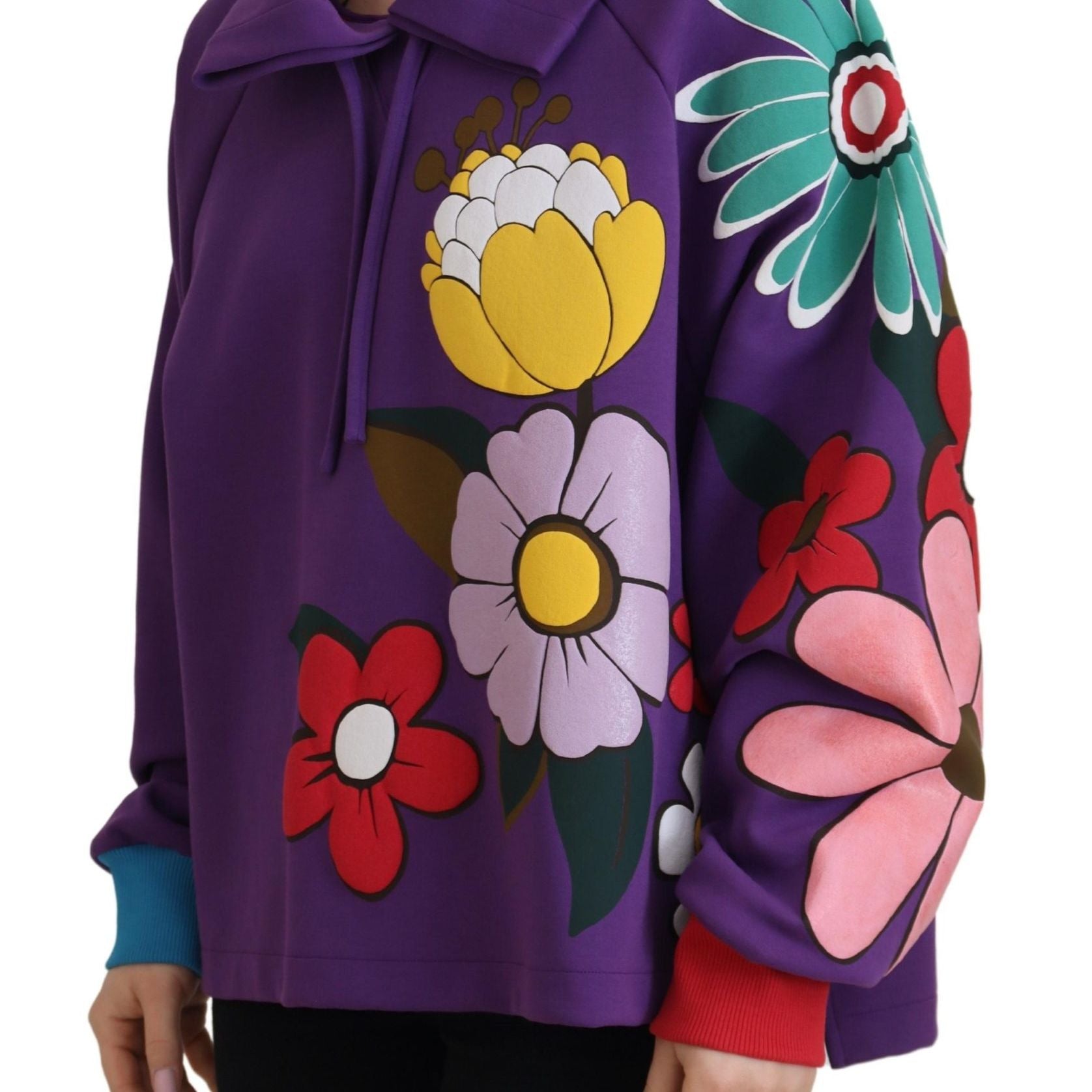 Dolce & Gabbana Purple Floral Print Pullover Cotton Sweater