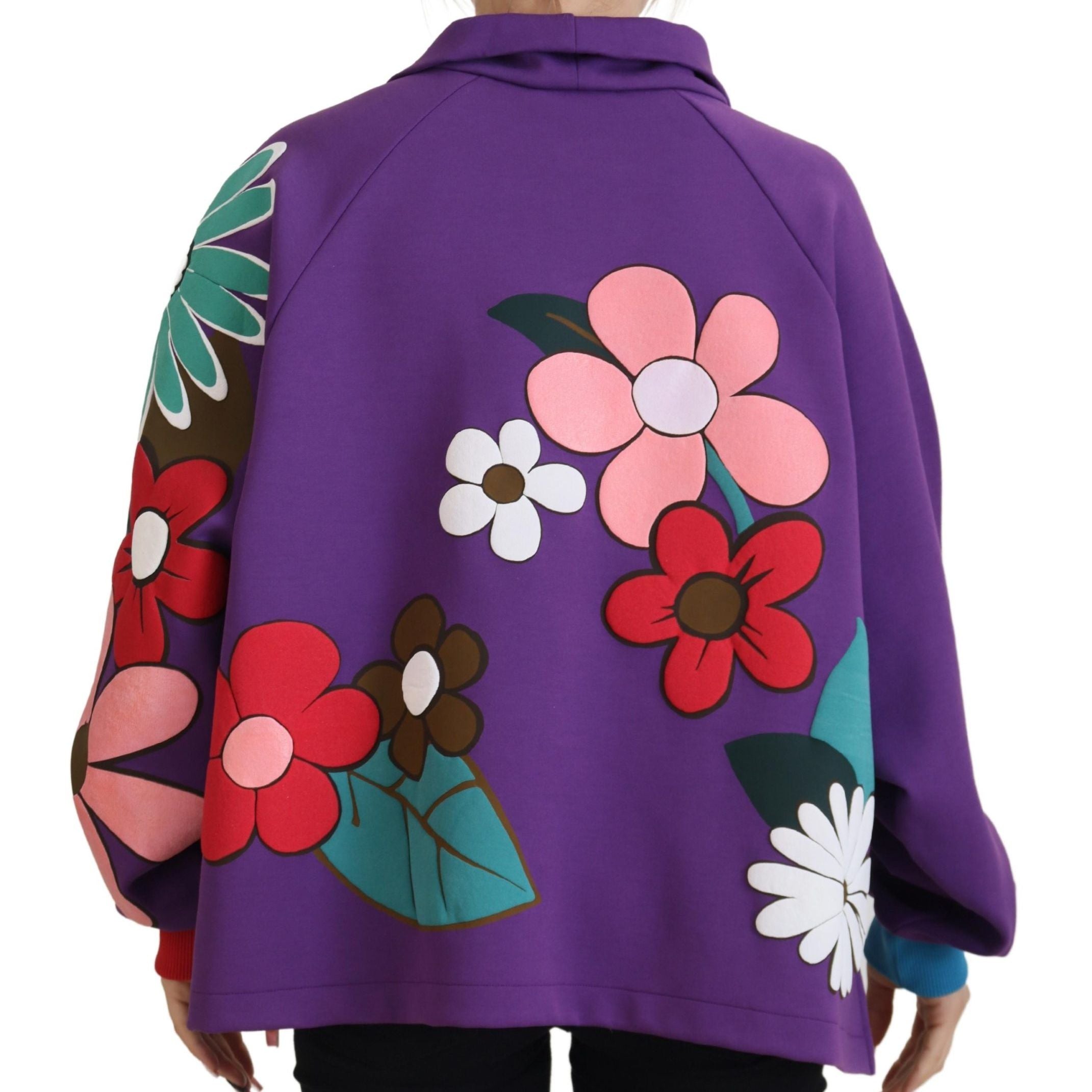 Dolce & Gabbana Purple Floral Print Pullover Cotton Sweater