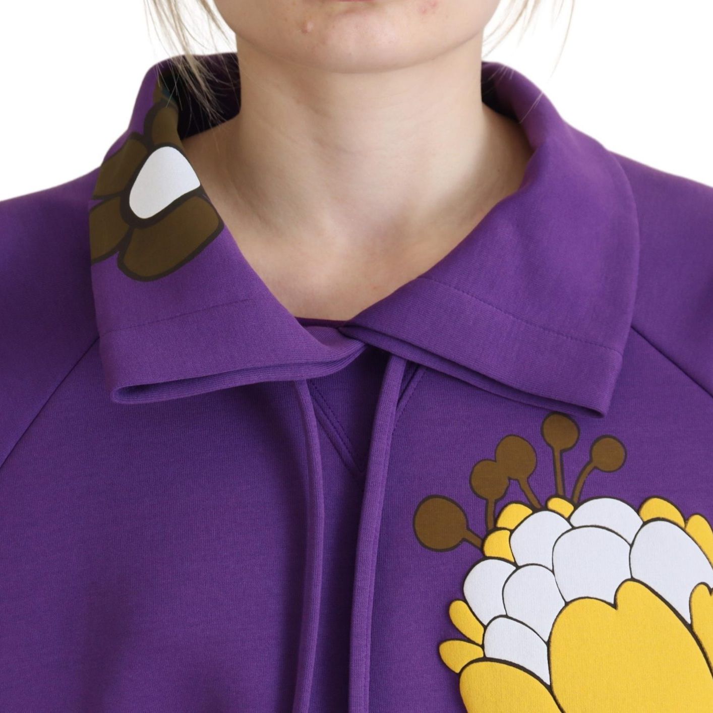 Dolce & Gabbana Purple Floral Print Pullover Cotton Sweater