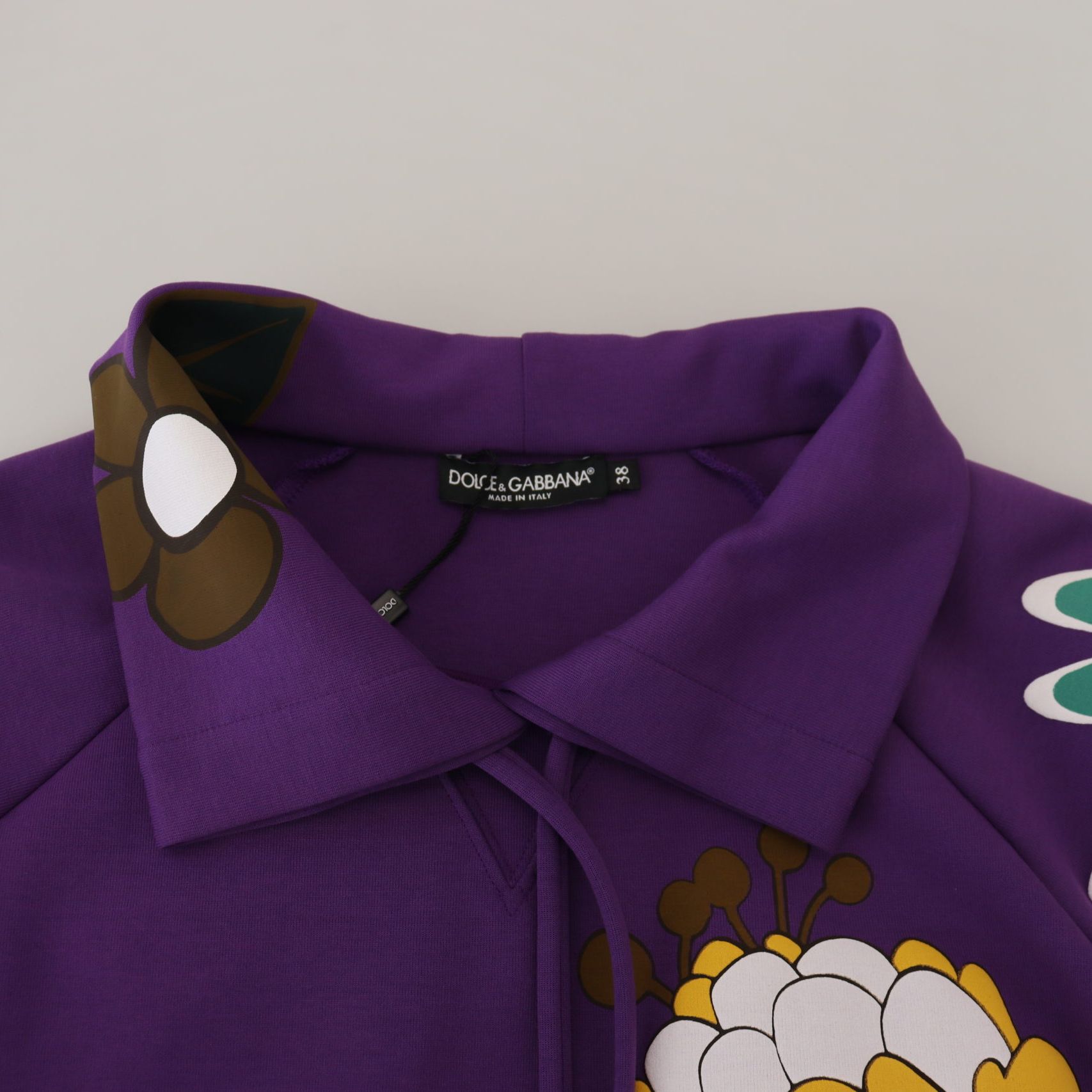 Dolce & Gabbana Purple Floral Print Pullover Cotton Sweater