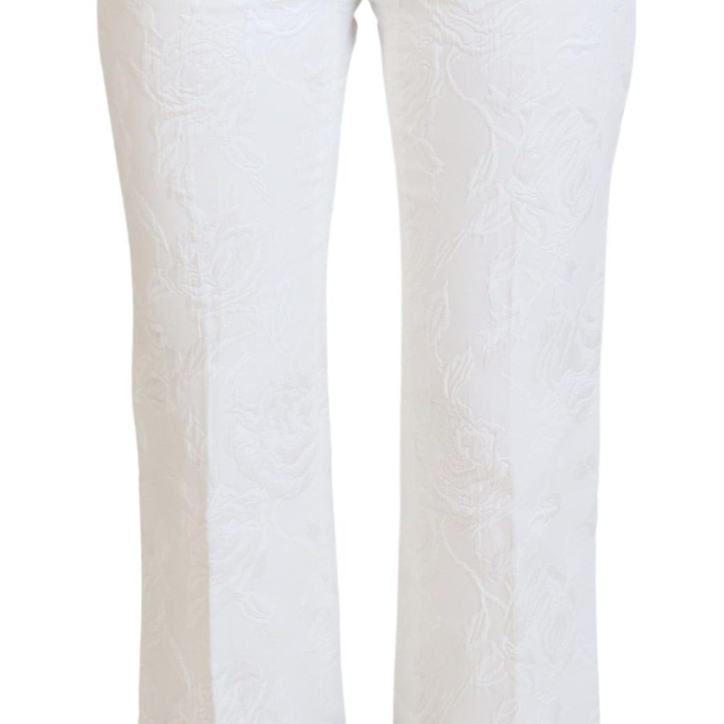 Dolce & Gabbana White Leopard Print High Waist Pants