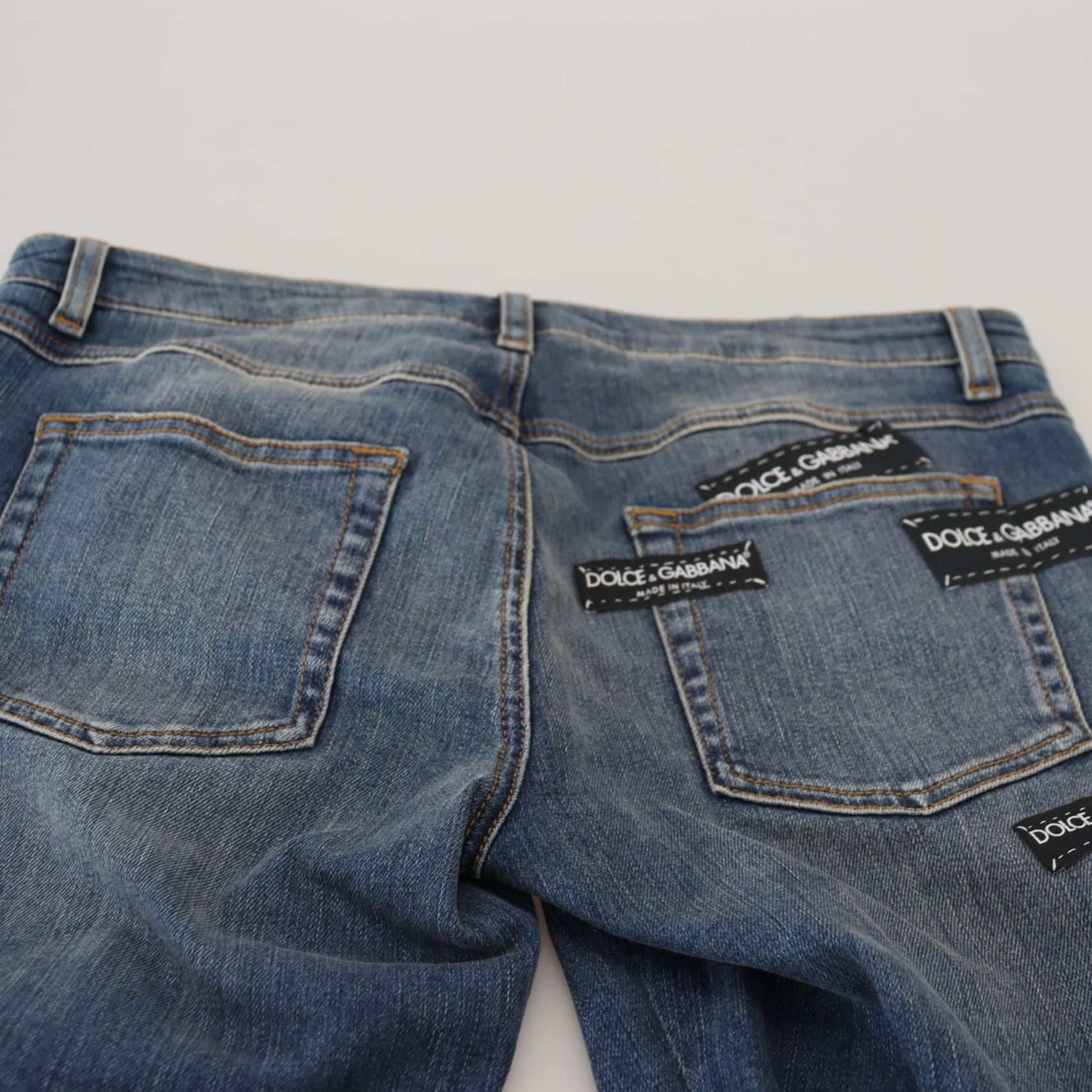Dolce & Gabbana Blue Washed Cotton Tattered Denim Jeans