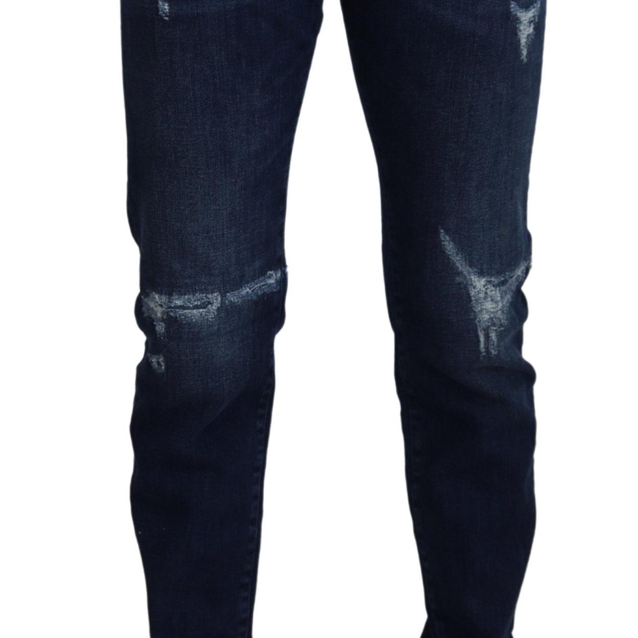 Dolce & Gabbana Blue Cotton Skinny Tattered Denim Jeans