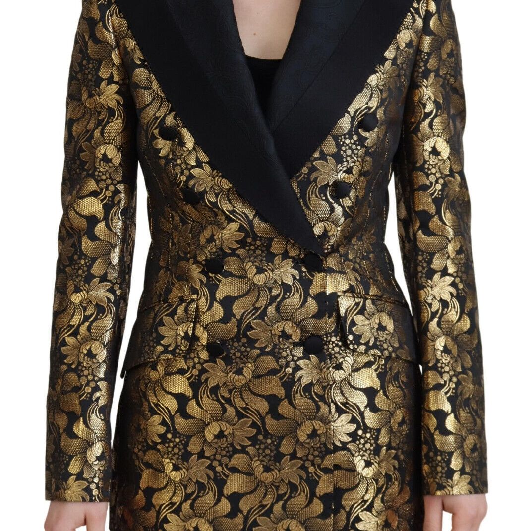 Dolce & Gabbana Black Gold Jacquard Coat Blazer Jacket