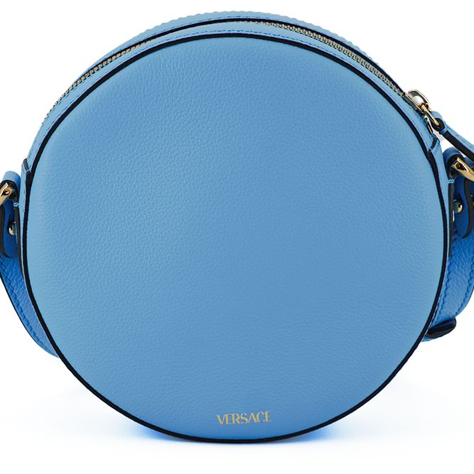 Versace Blue Calf Leather Round Disco Shoulder Bag