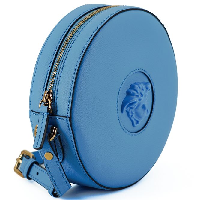 Versace Blue Calf Leather Round Disco Shoulder Bag