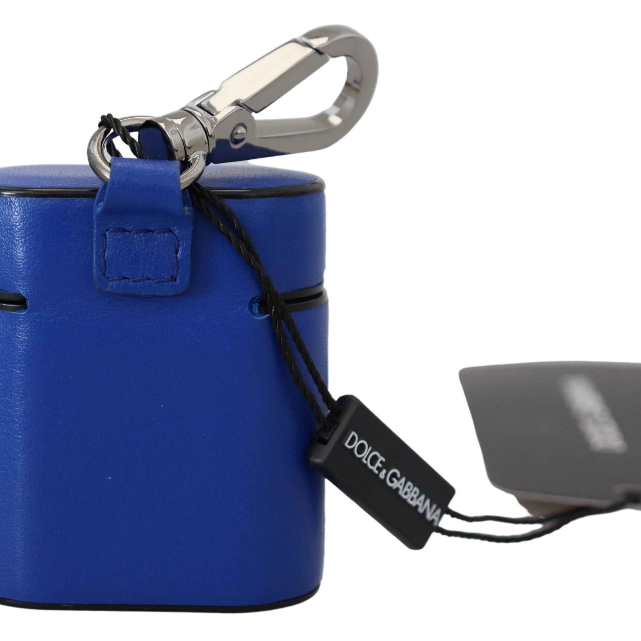 Dolce & Gabbana Blue Leather Silver Metal Logo Airpods Case