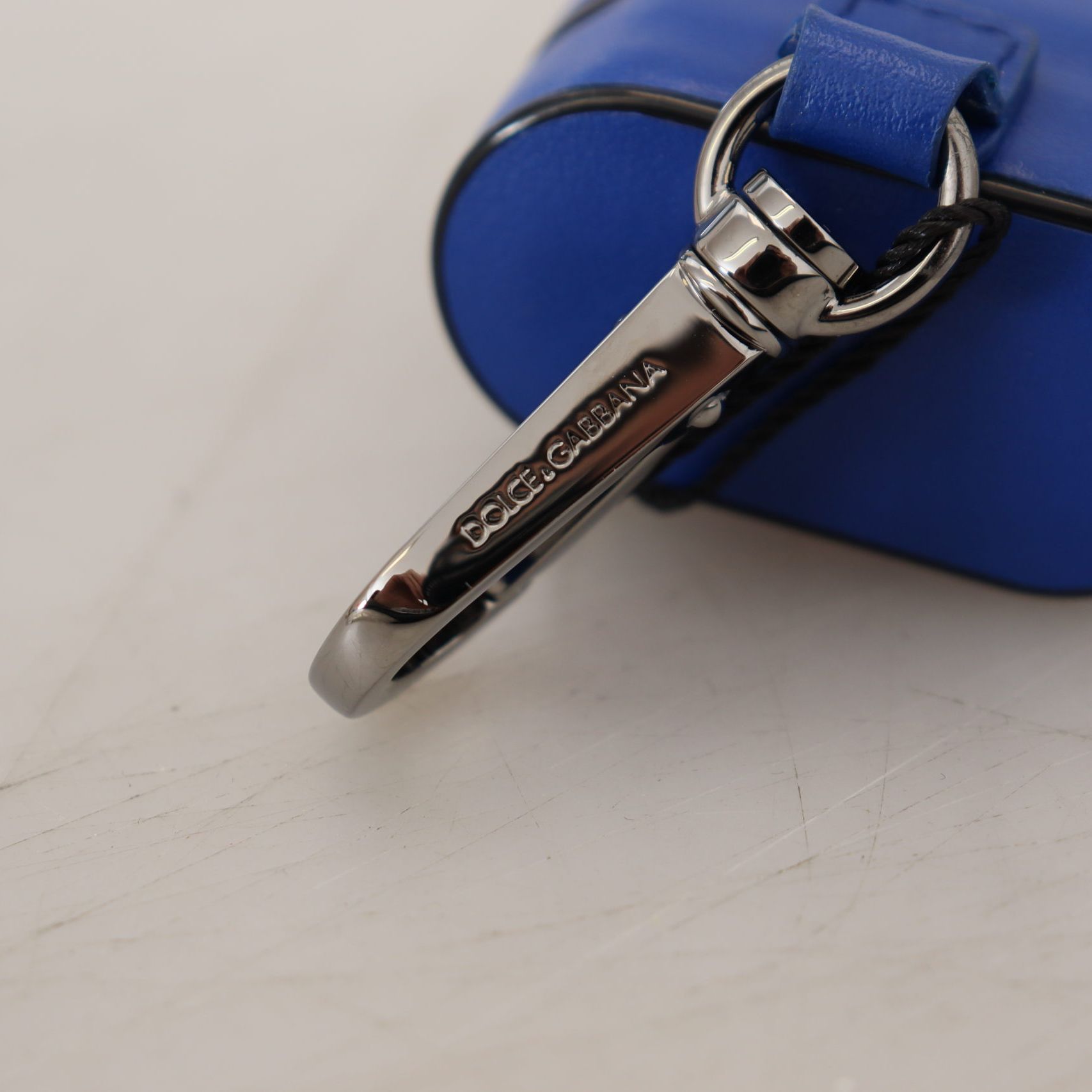 Dolce & Gabbana Blue Leather Silver Metal Logo Airpods Case