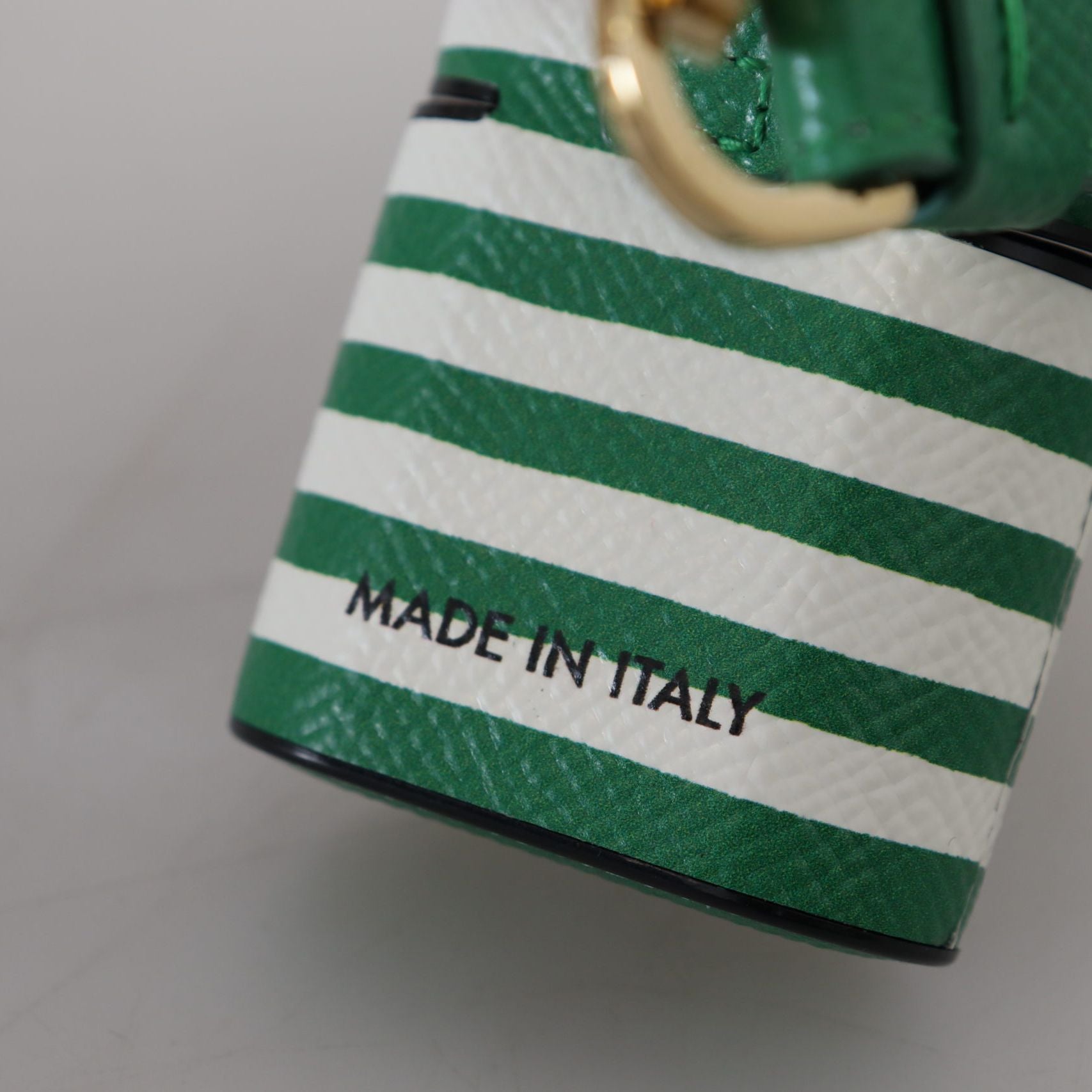 Dolce & Gabbana Green Leather Strap Gold Metal Logo Airpods Case