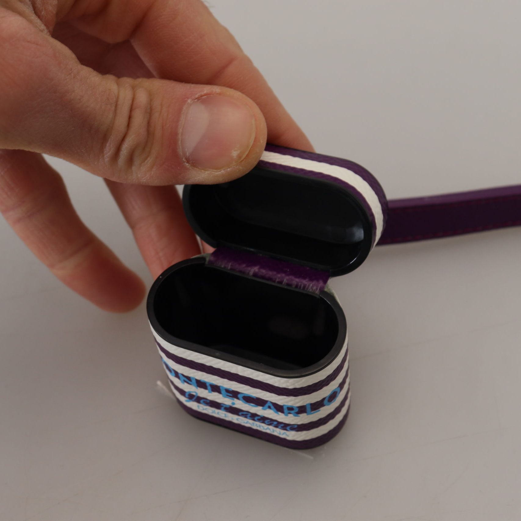 Dolce & Gabbana Purple Leather Strap Gold Metal Logo Airpods Case