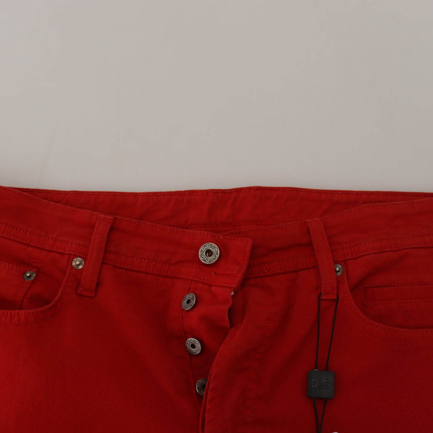 Dolce & Gabbana Red Cotton Straight Fit Men Denim Jeans