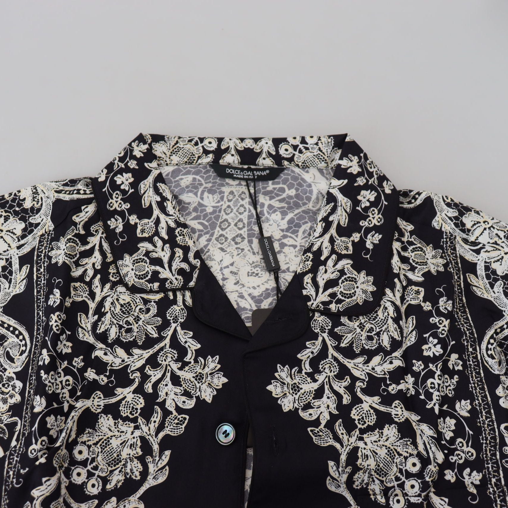 Dolce & Gabbana Blue Silk Floral Baroque Satin Casual Shirt
