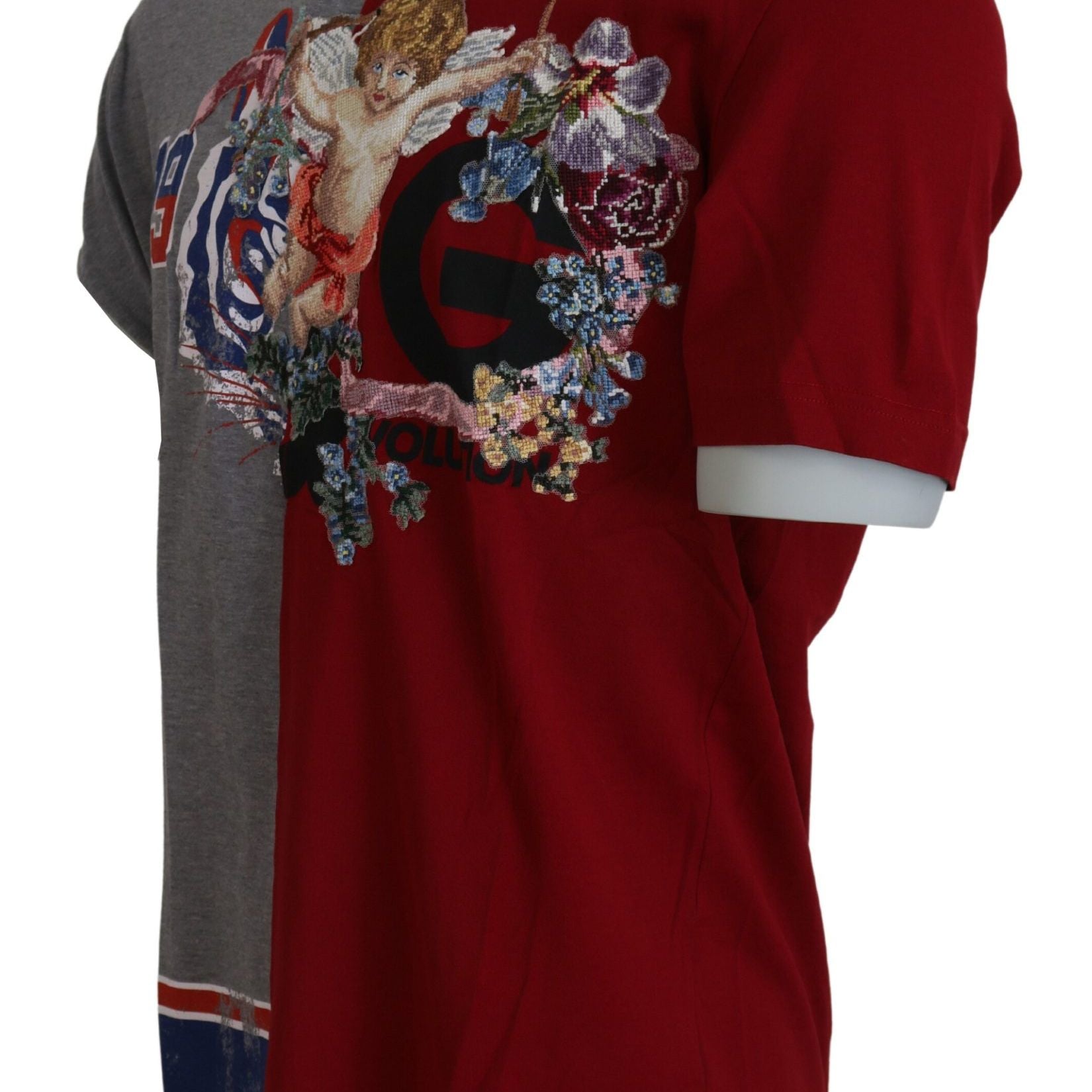 Dolce & Gabbana Red Gray Two Model DG Angel Crewneck T-shirt