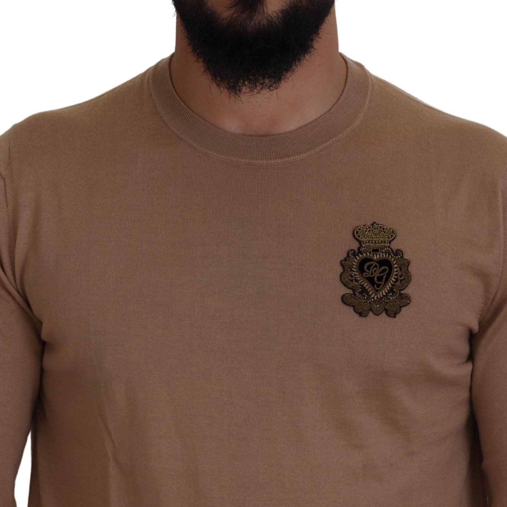 Dolce & Gabbana Beige Cashmere Crown Logo Pullover Sweater
