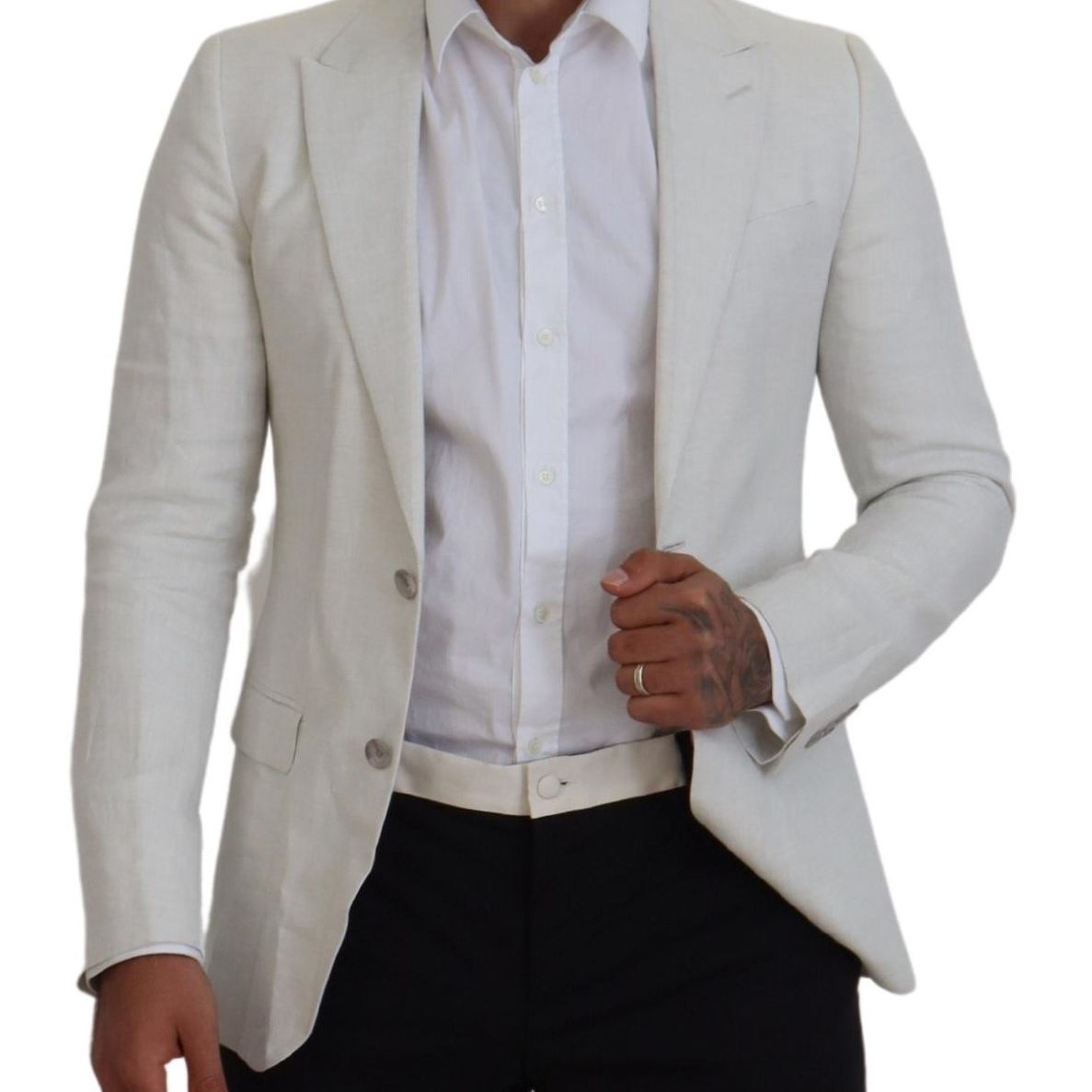 Dolce & Gabbana White Linen Slim Fit Jacket Blazer