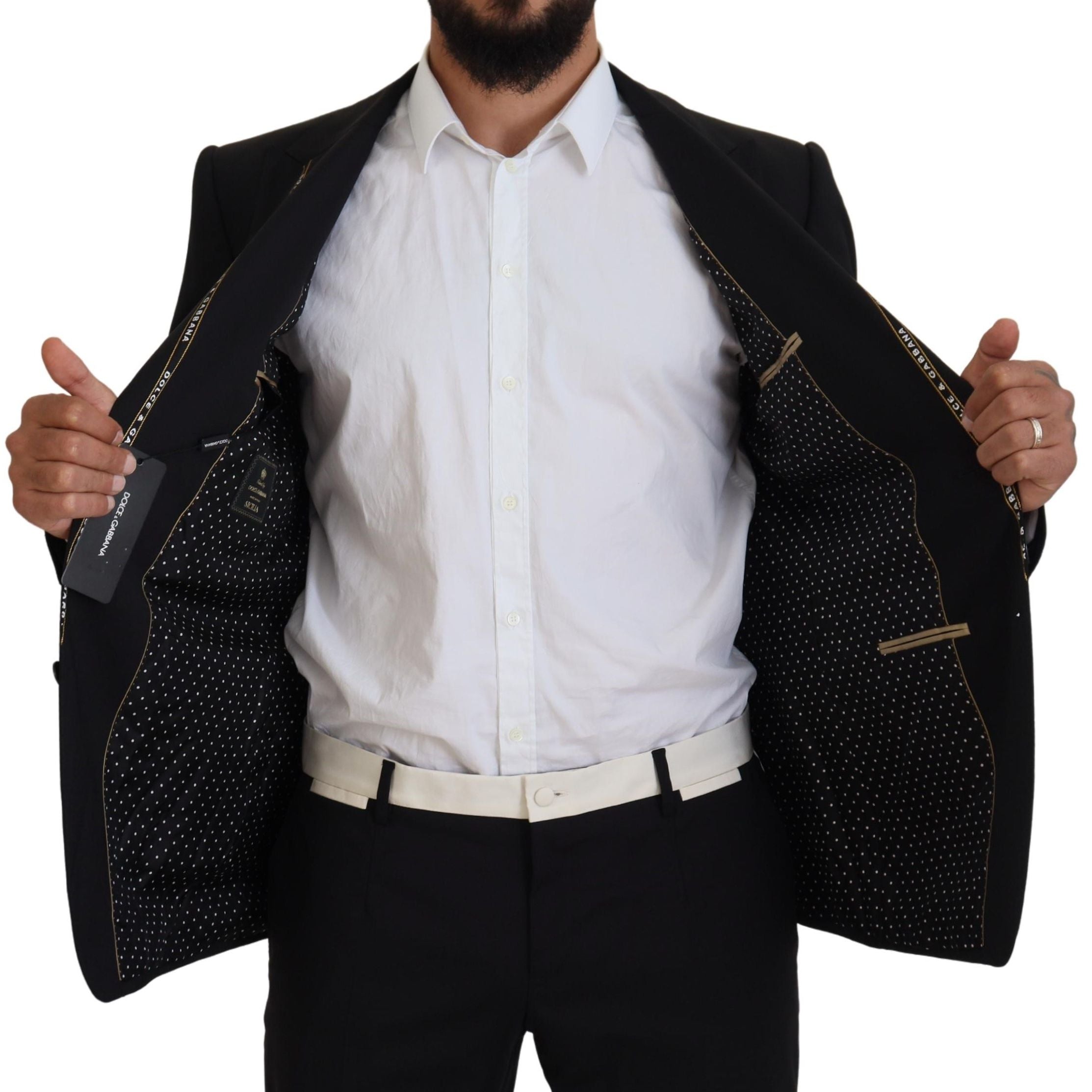 Dolce & Gabbana Black Wool Stretch Slim Fit Jacket Blazer