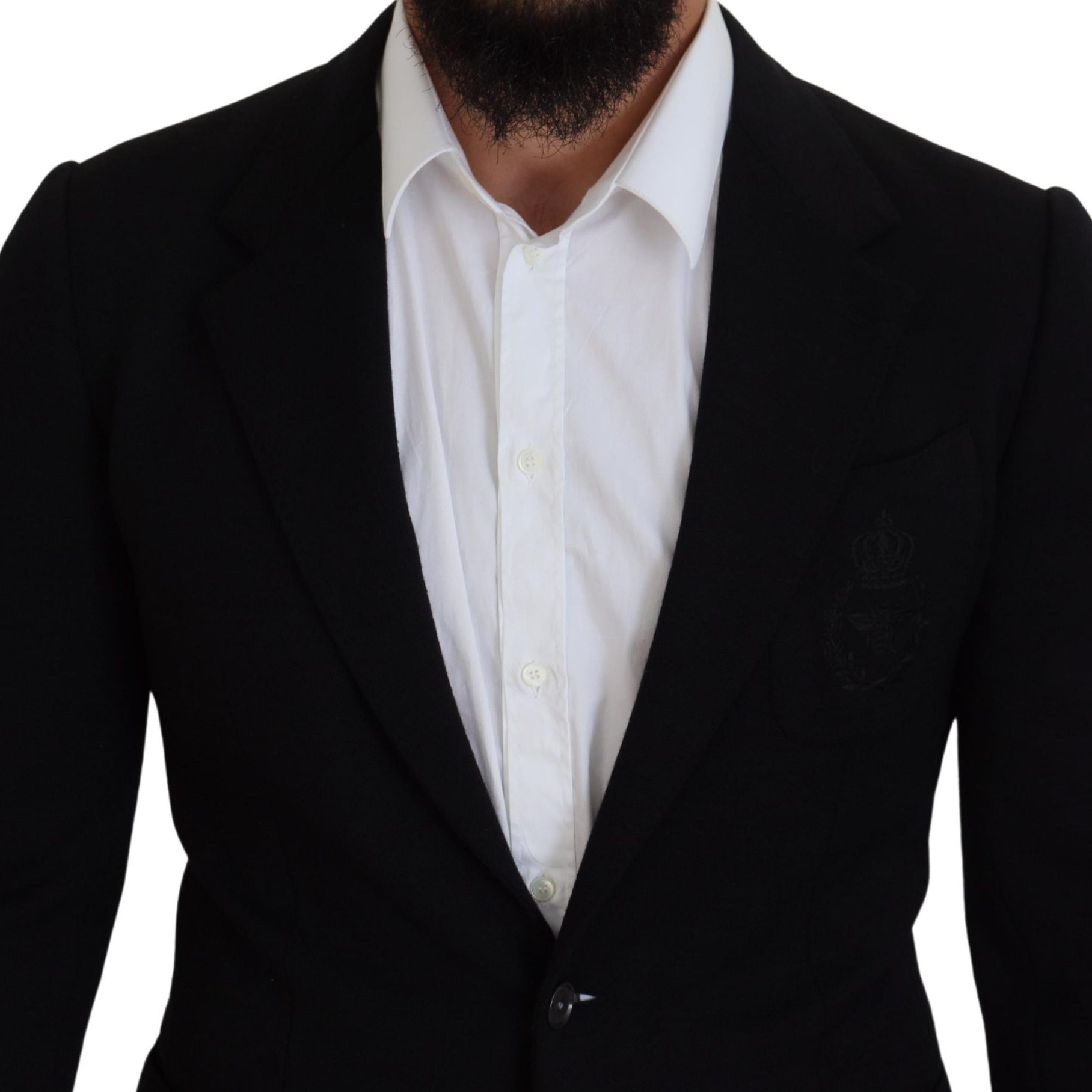 Dolce & Gabbana Black Wool Crown Slim Fit Jacket Blazer