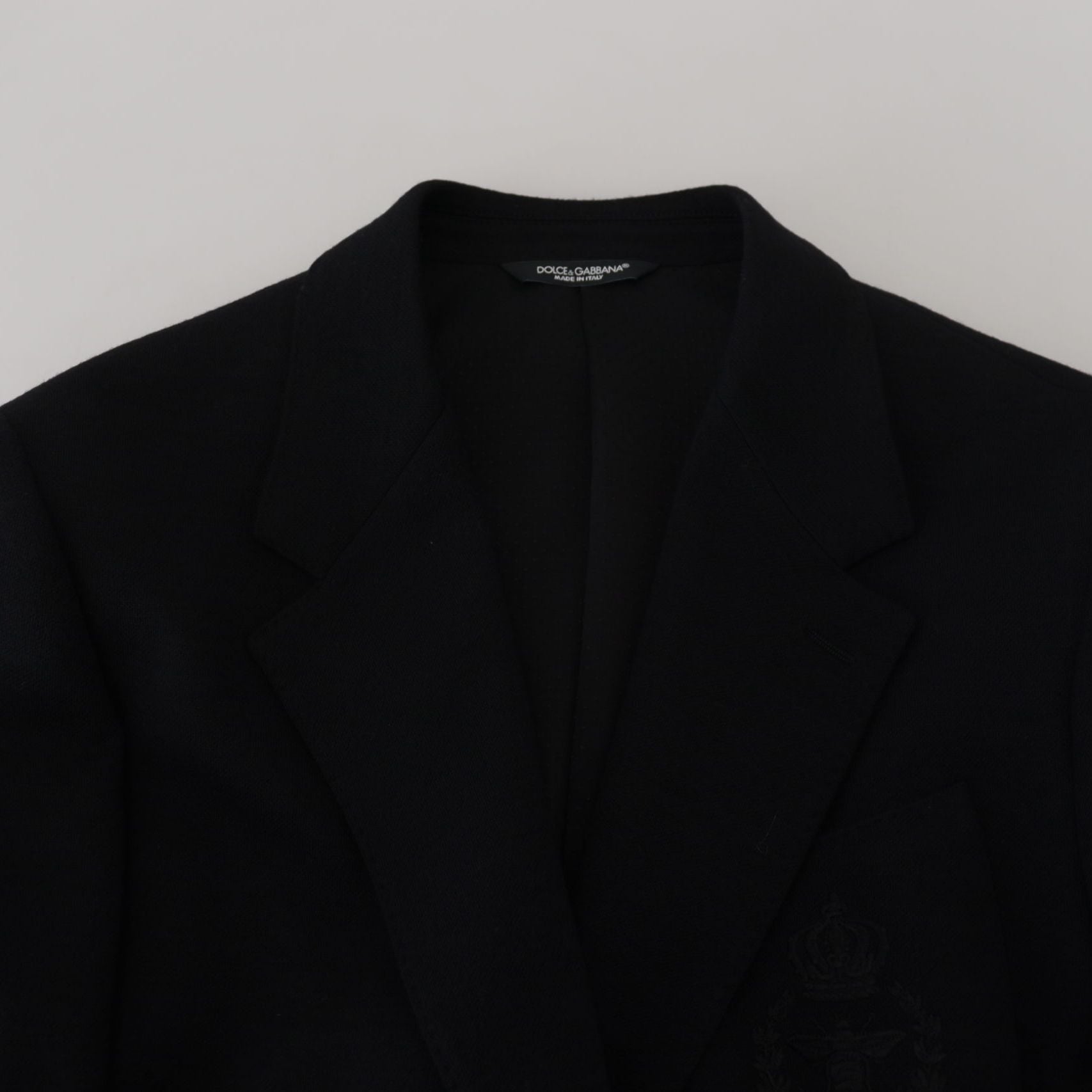 Dolce & Gabbana Black Wool Crown Slim Fit Jacket Blazer