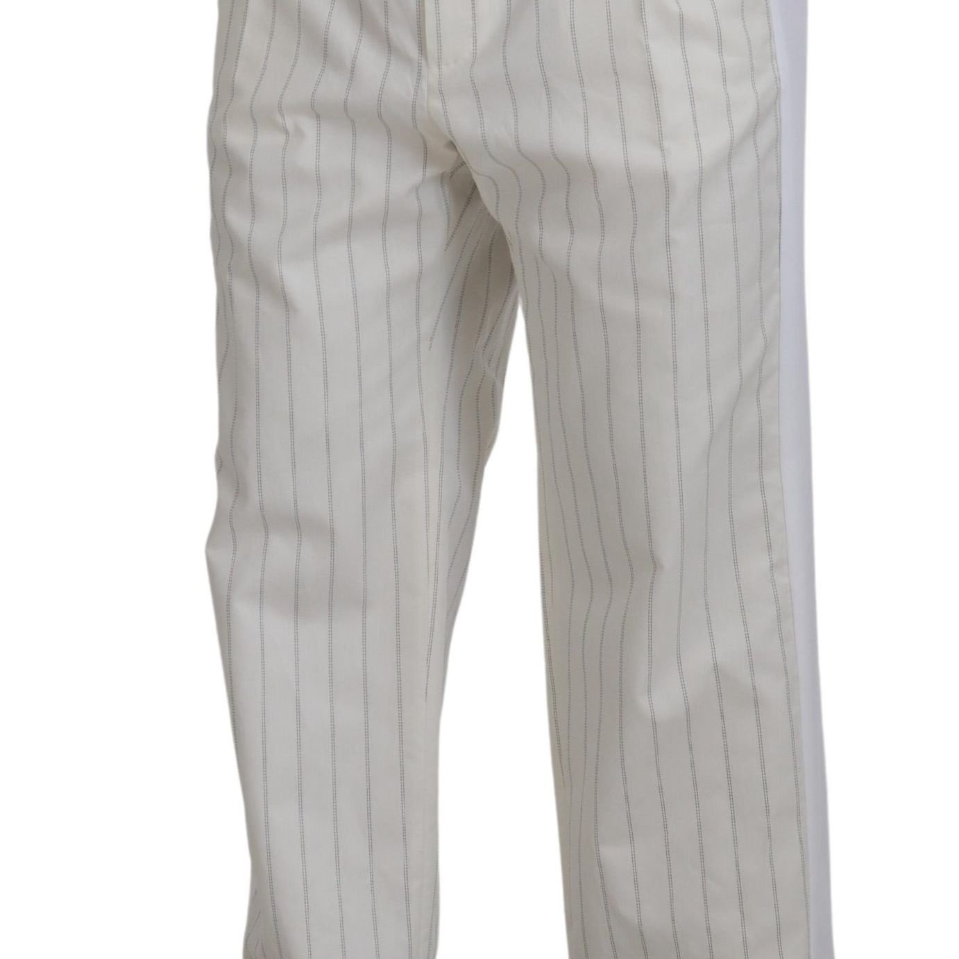 Dolce & Gabbana White Cotton Striped Formal Pants