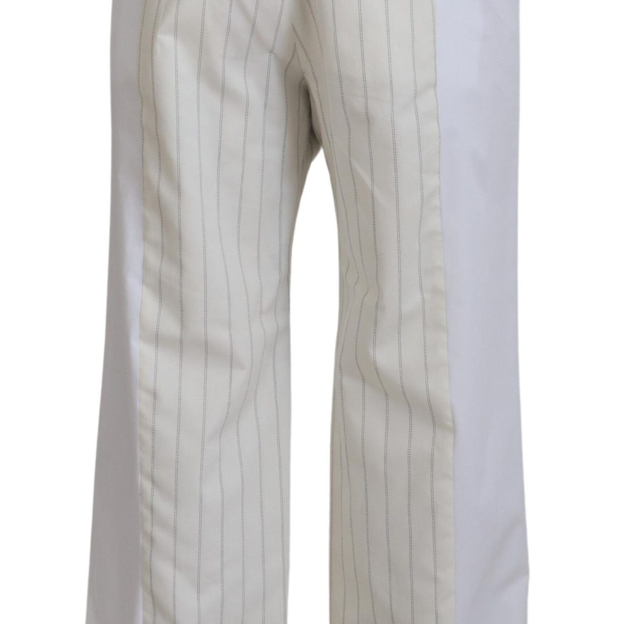 Dolce & Gabbana White Cotton Striped Formal Pants
