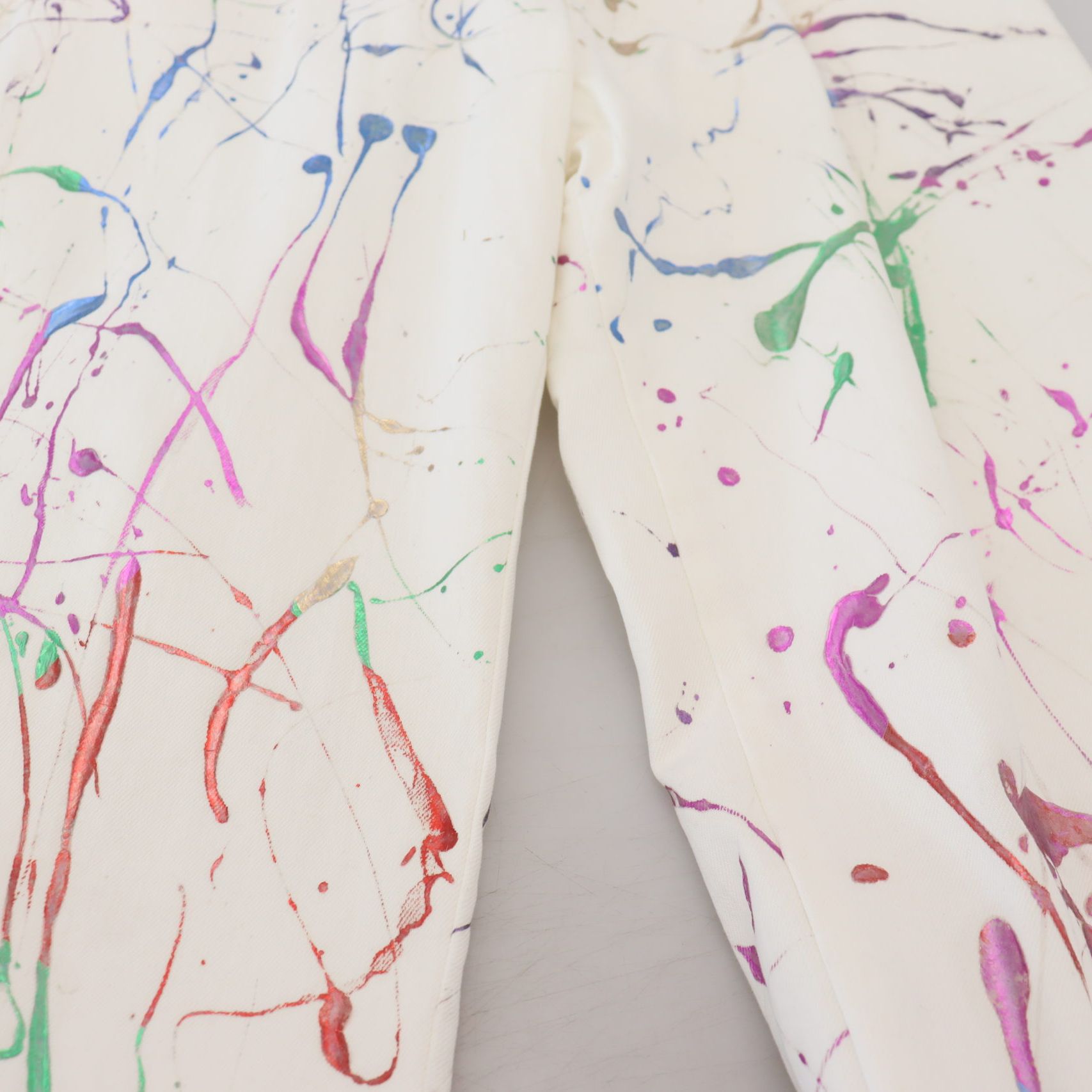 Dolce & Gabbana White Cotton Color Splash Print Denim Pants