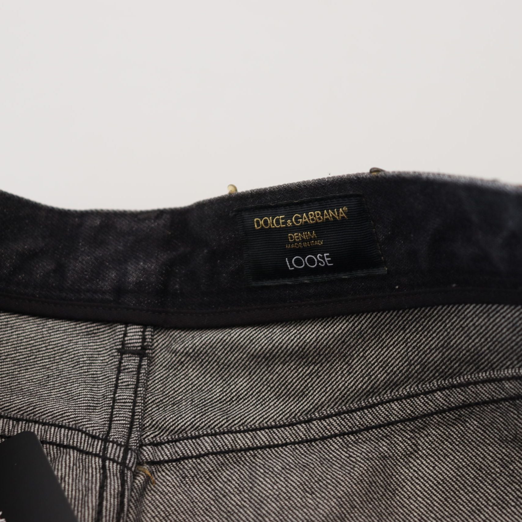 Dolce & Gabbana Black Multicolor Print Tattered Denim Jeans