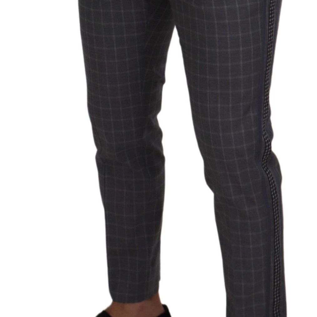 Dolce & Gabbana Grey Cotton Checkered Chino Pants