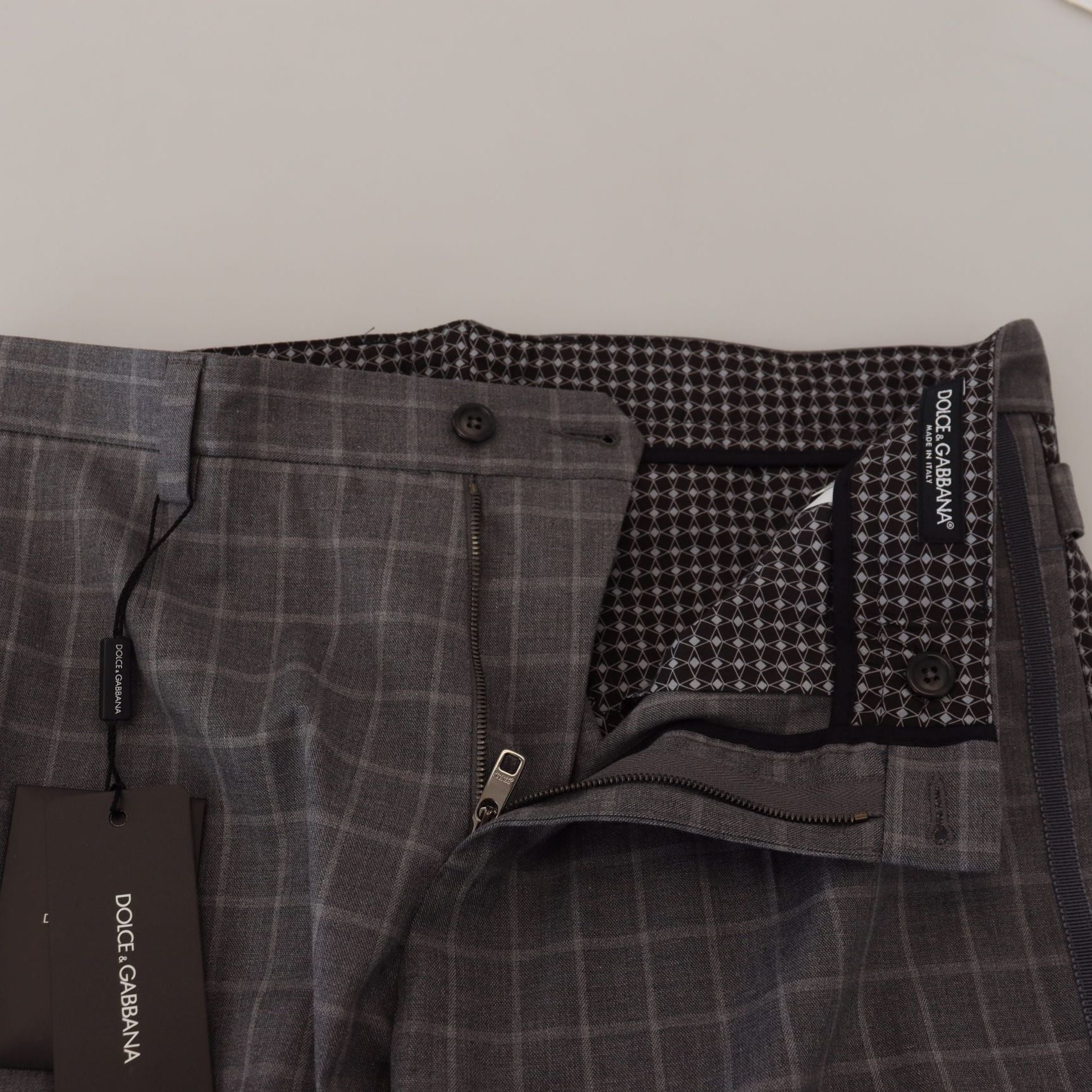 Dolce & Gabbana Grey Cotton Checkered Chino Pants