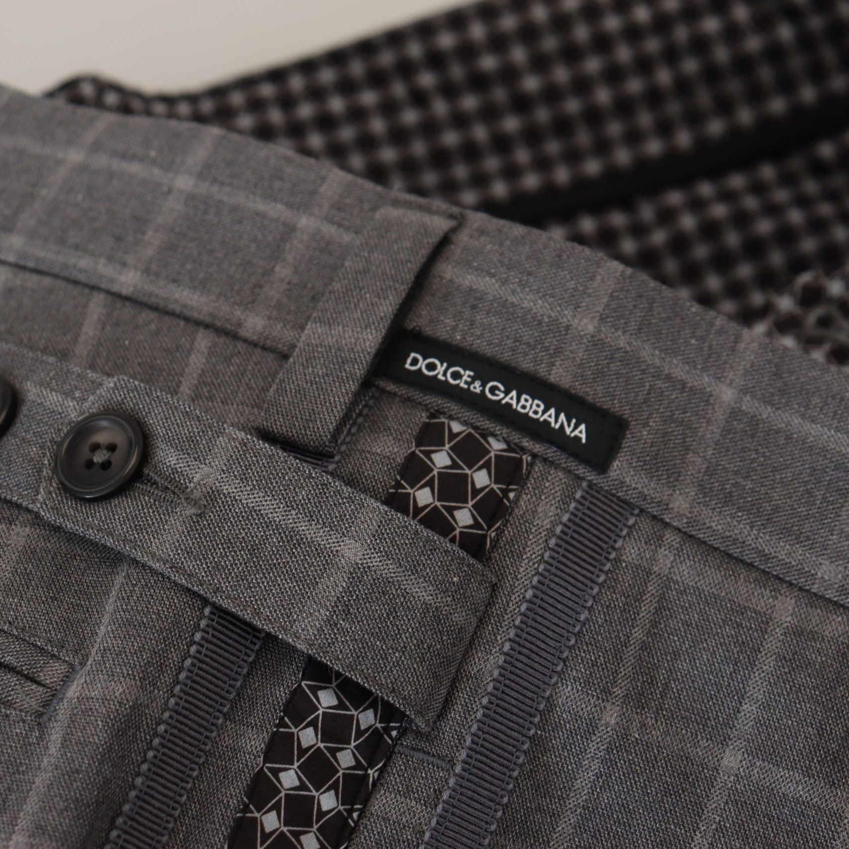 Dolce & Gabbana Grey Cotton Checkered Chino Pants