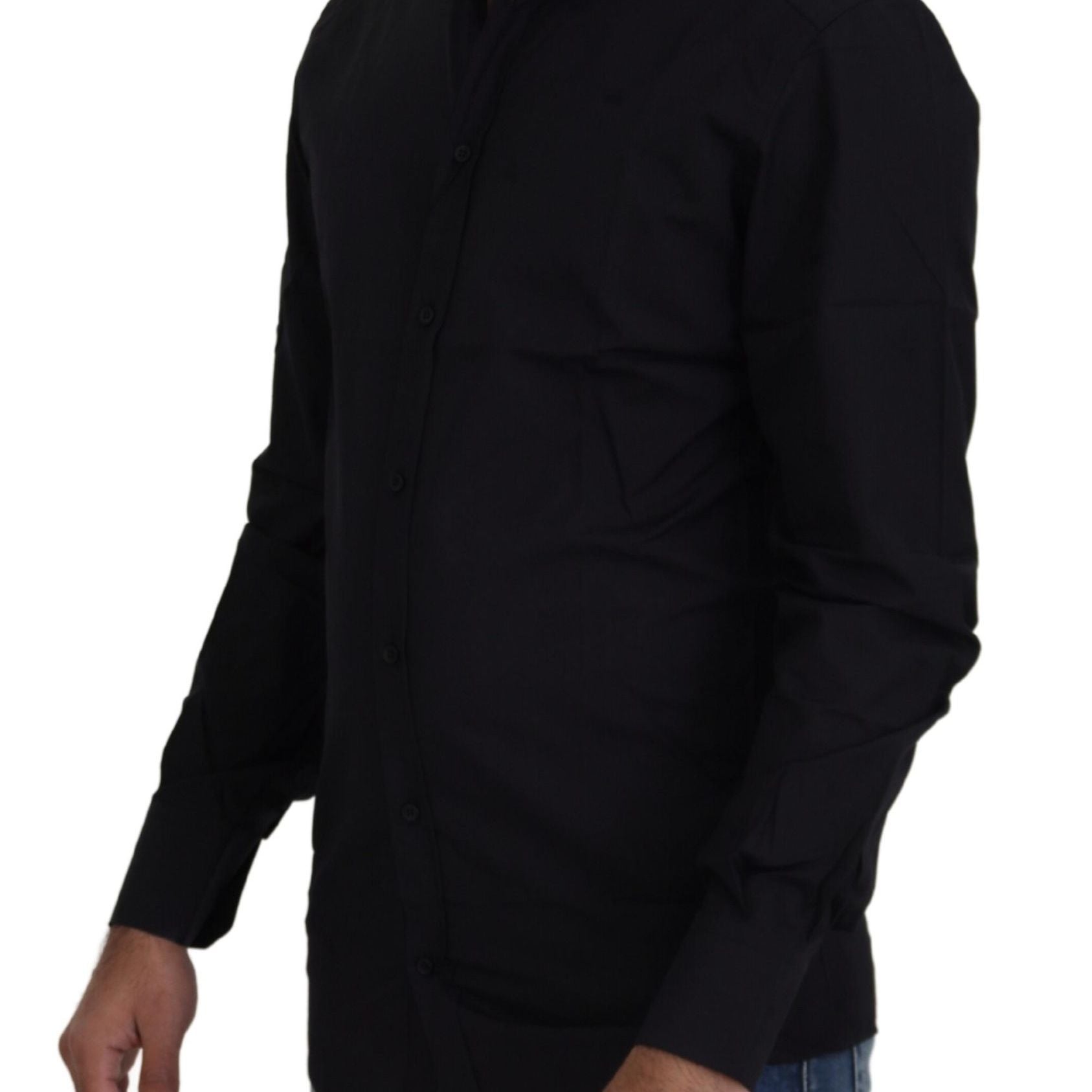 Dolce & Gabbana Black Cotton Slim Fit Formal Dress GOLD Shirt