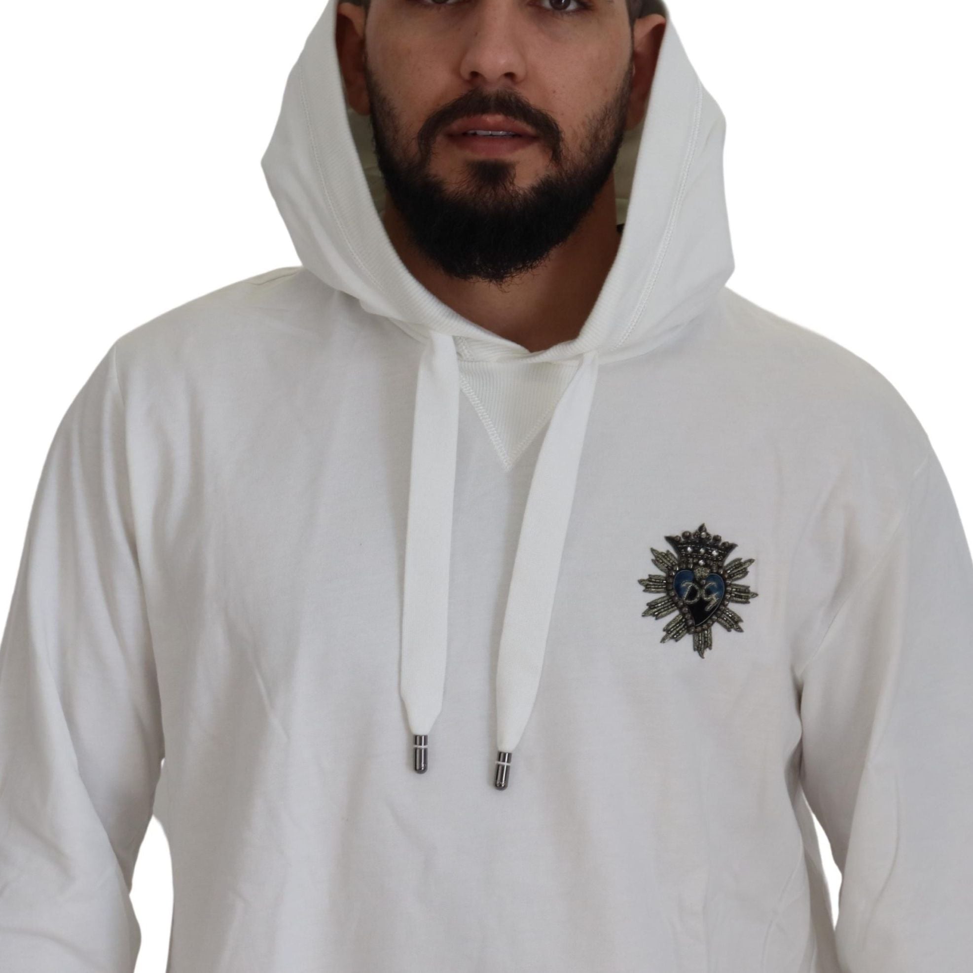 Dolce & Gabbana White Cotton Hooded Sweatshirt Sweater