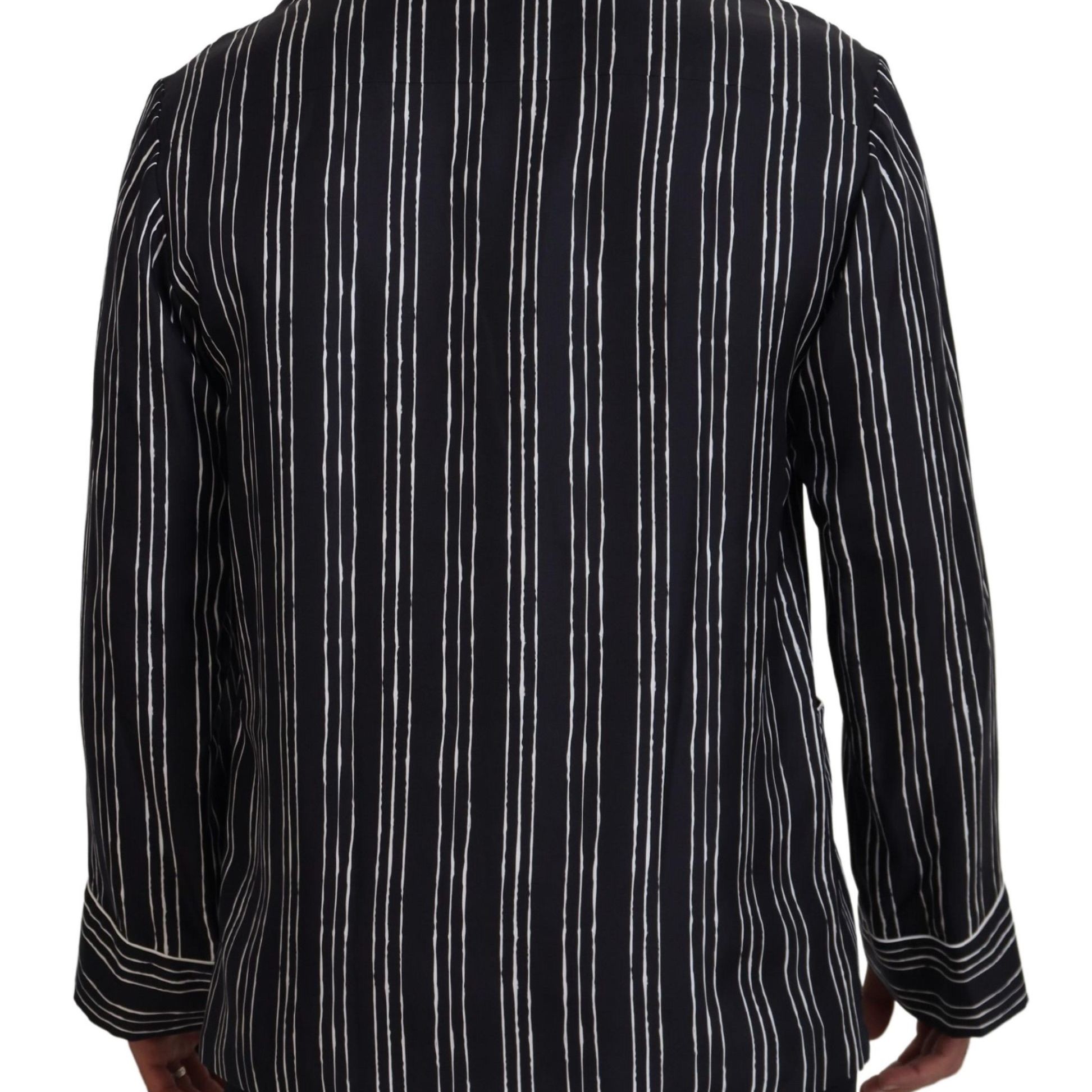 Dolce & Gabbana Blue Striped Silk Pajama Shirt Jacket