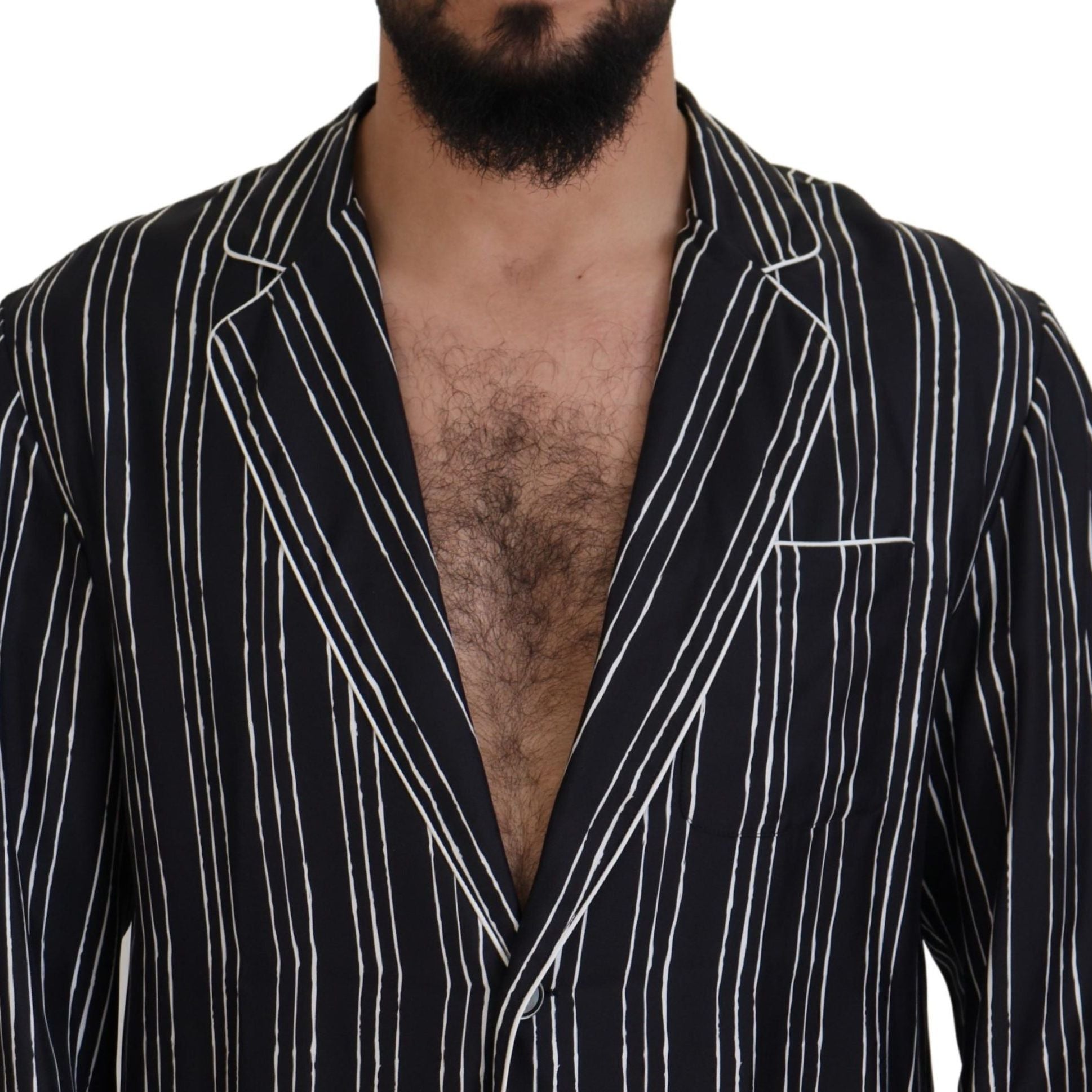 Dolce & Gabbana Blue Striped Silk Pajama Shirt Jacket