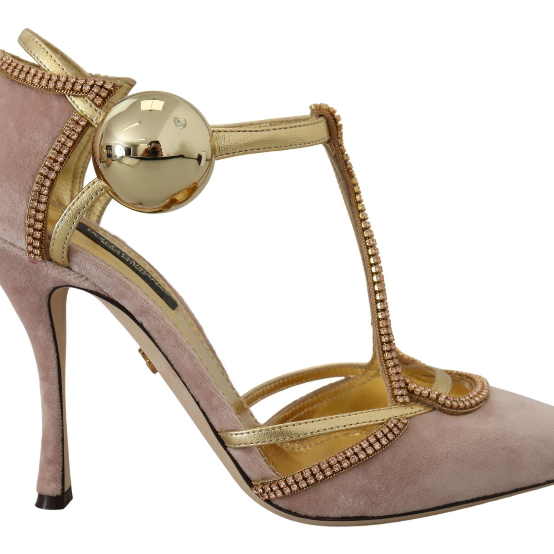 Dolce & Gabbana Pink Crystal T-strap Heels Pumps Shoes