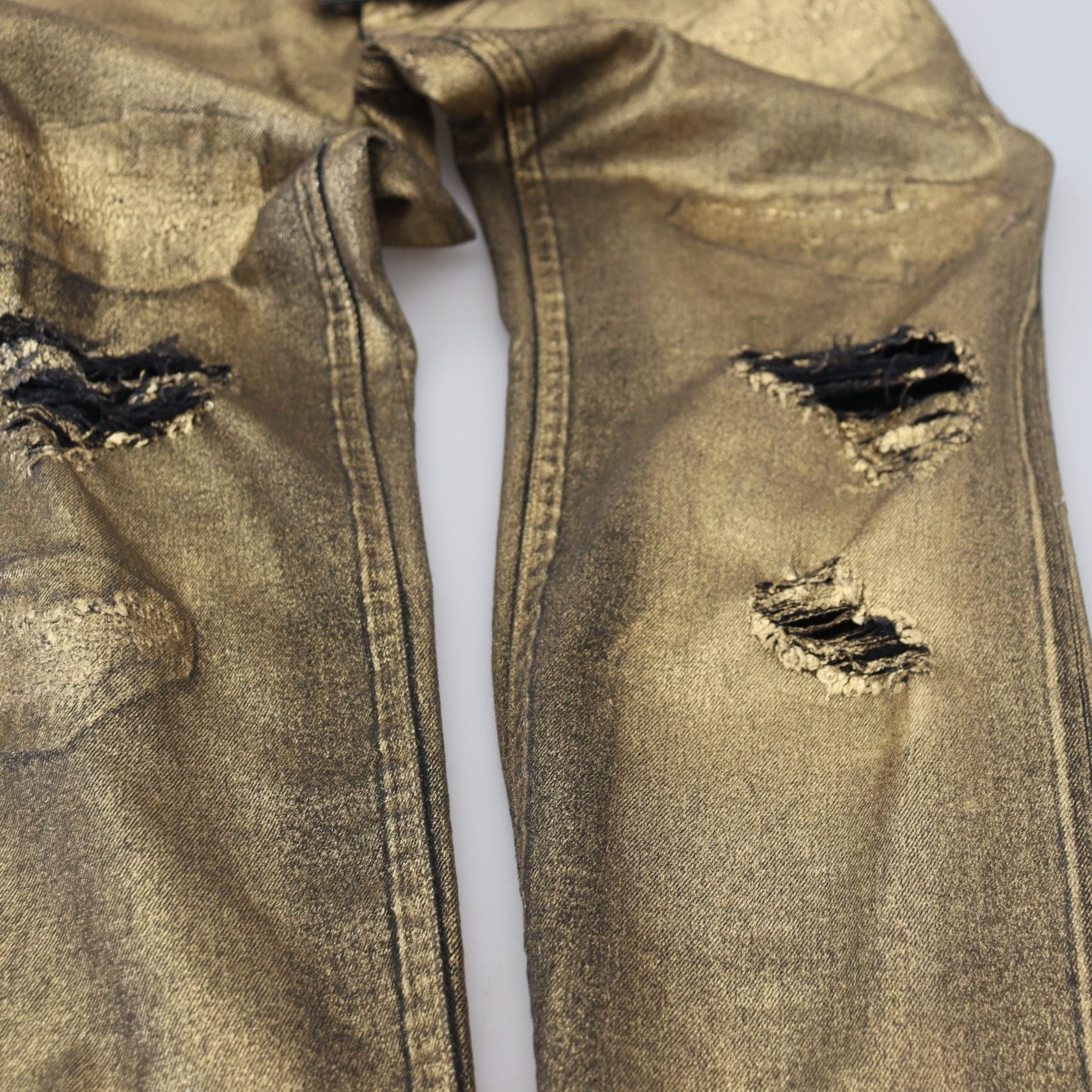 Dolce & Gabbana Gold Cotton Tattered Skinny Men Denim Jeans