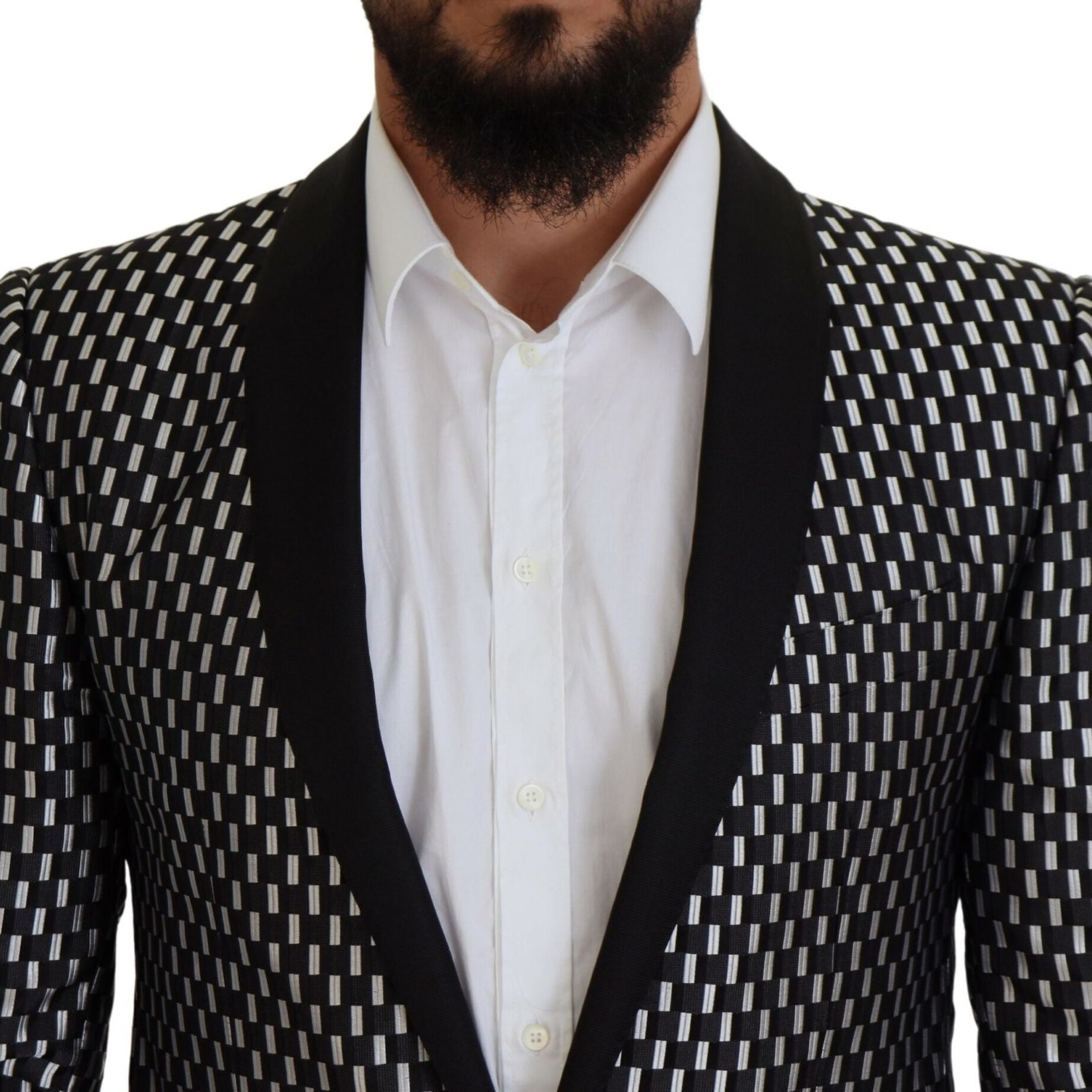 Dolce & Gabbana Black White Silk MARTINI Slim Fit Suit
