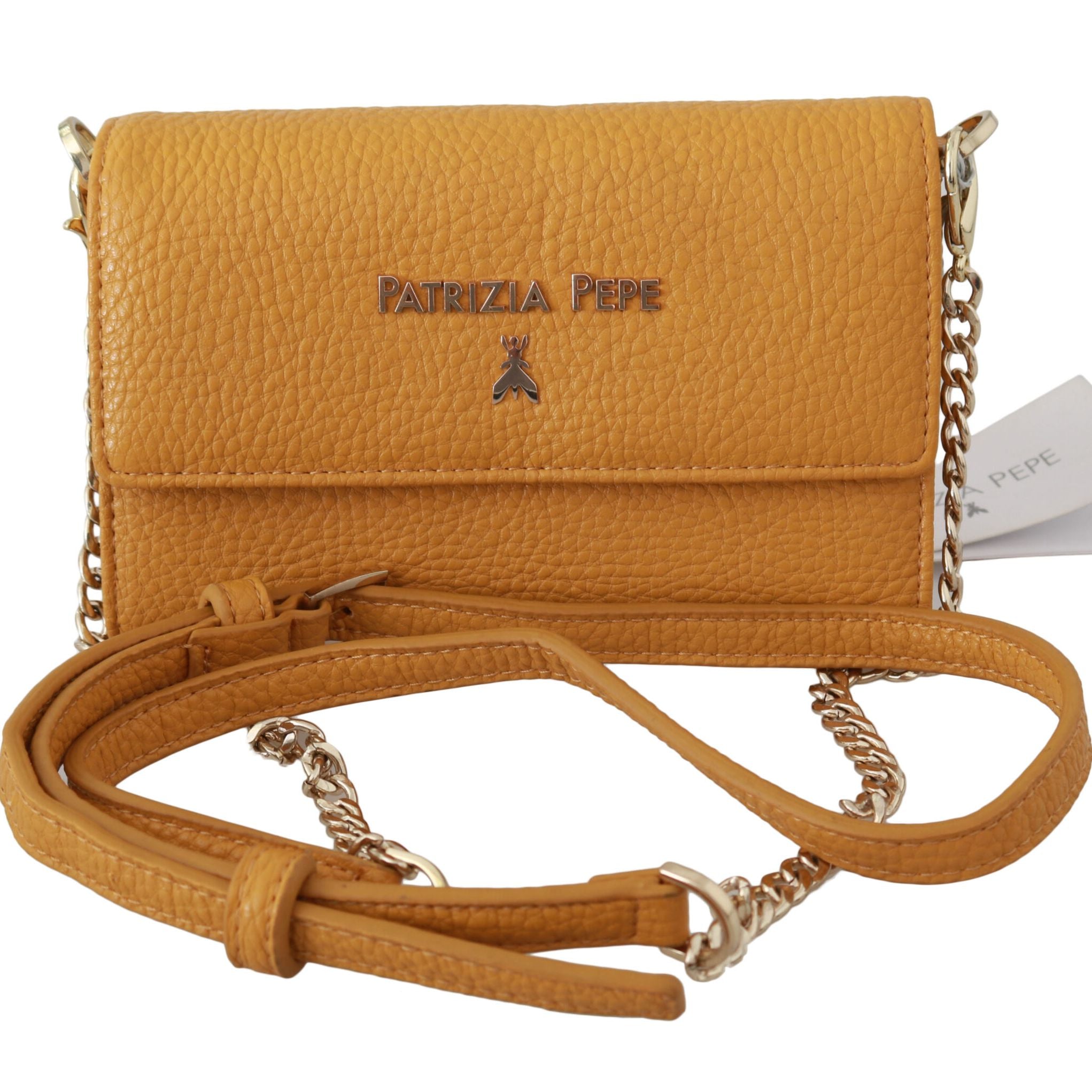Patrizia Pepe Yellow Logo Leather Shoulder Strap Sling Bag