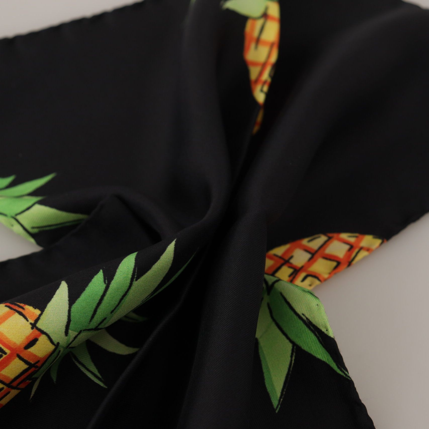 Dolce & Gabbana Black Pineapple Printed Square Handkerchief Scarf