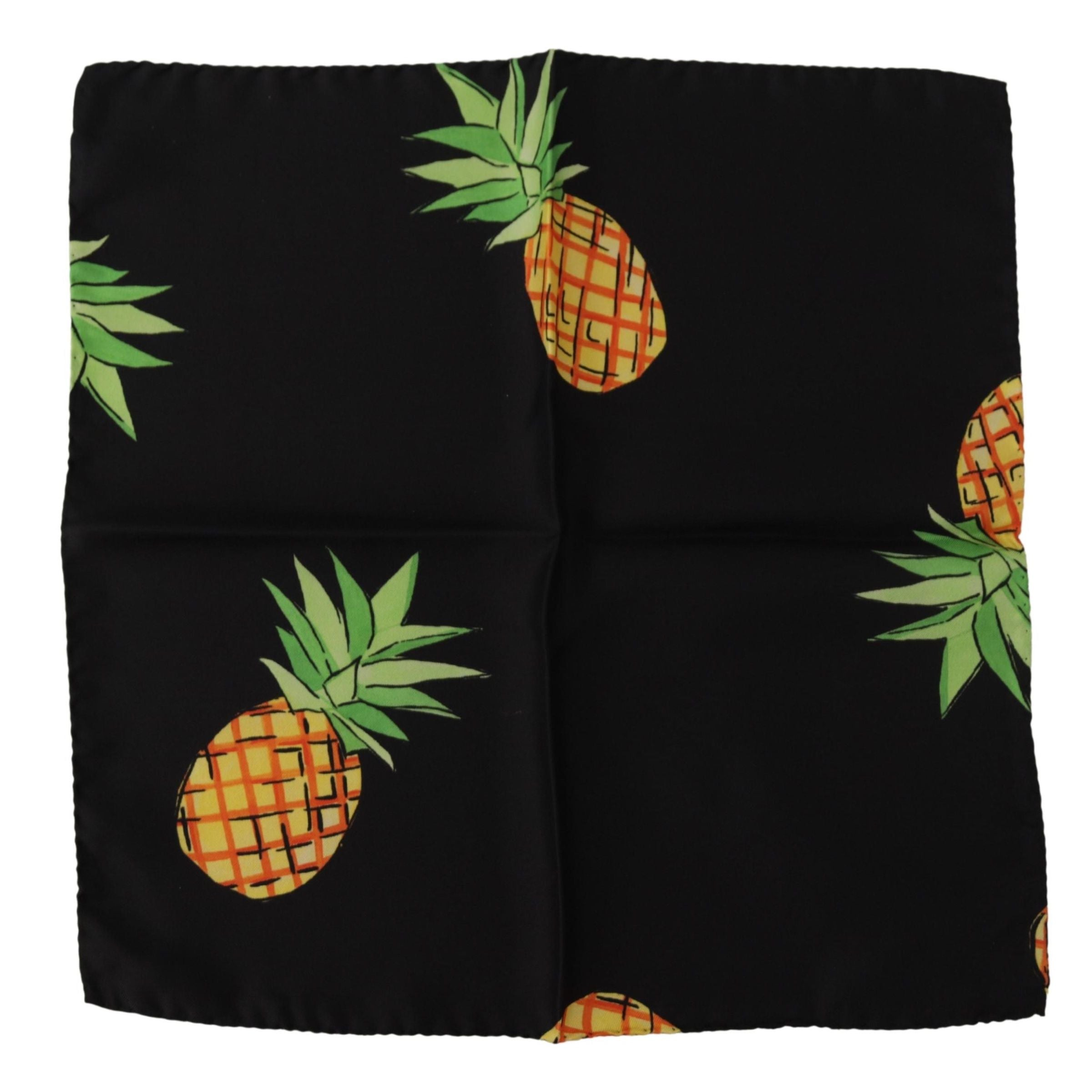 Dolce & Gabbana Black Pineapple Printed Square Handkerchief Scarf