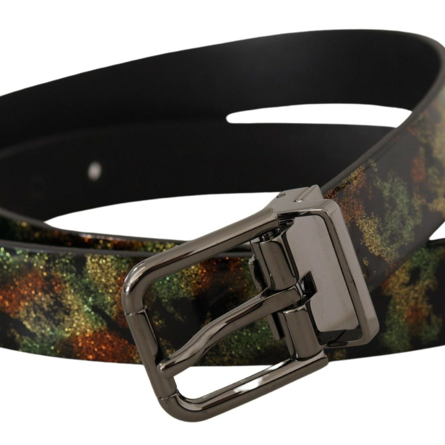 Dolce & Gabbana Black Sparkling Leather Black Metal Buckle Belt
