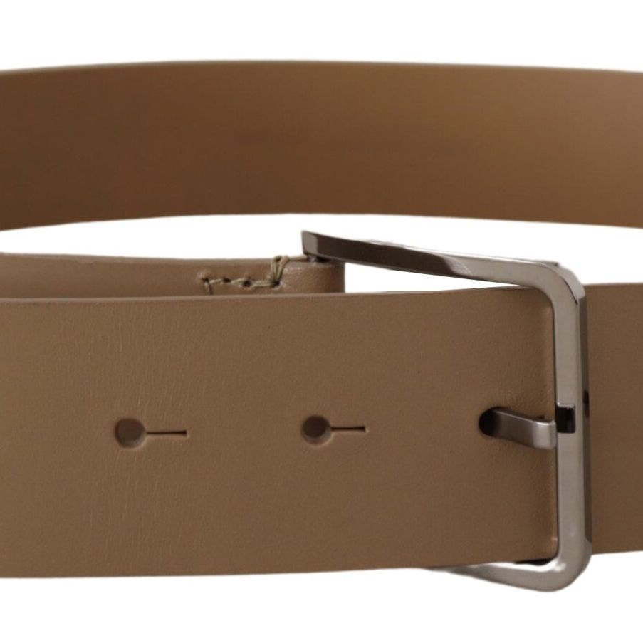Dolce & Gabbana Beige Calf Leather Wide Silver Metal Belt