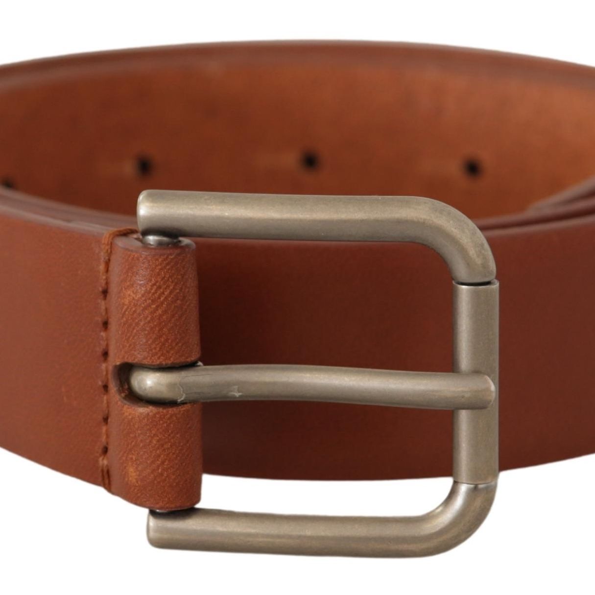 Dolce & Gabbana Brown Calf Leather Silver Tone Metal Buckle Belt