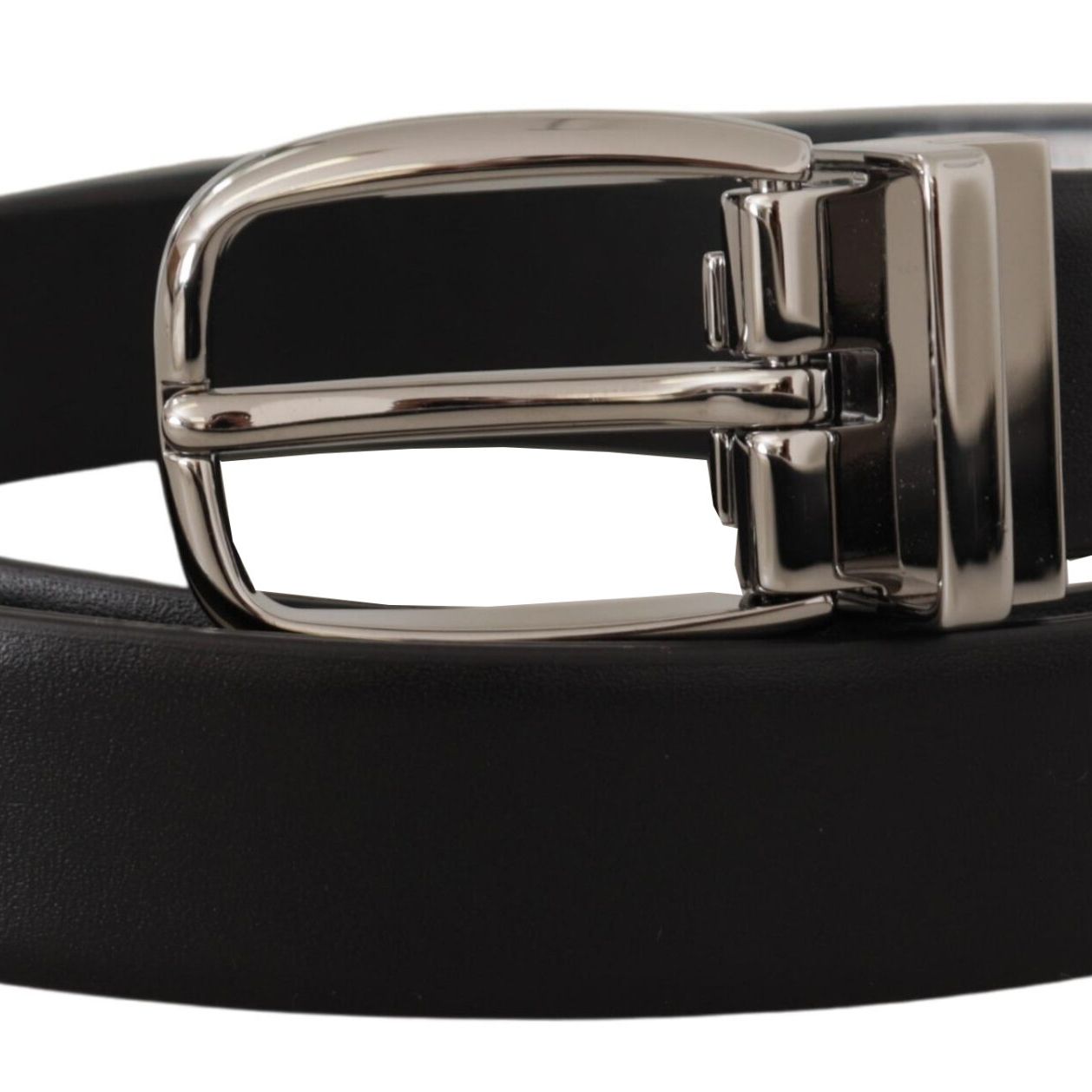 Dolce & Gabbana Black Leather Silver Metal Chrome Logo Buckle Belt