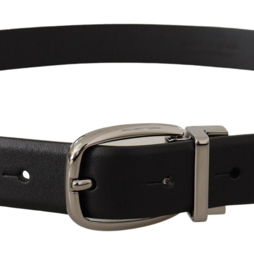 Dolce & Gabbana Black Leather Silver Metal Chrome Logo Buckle Belt