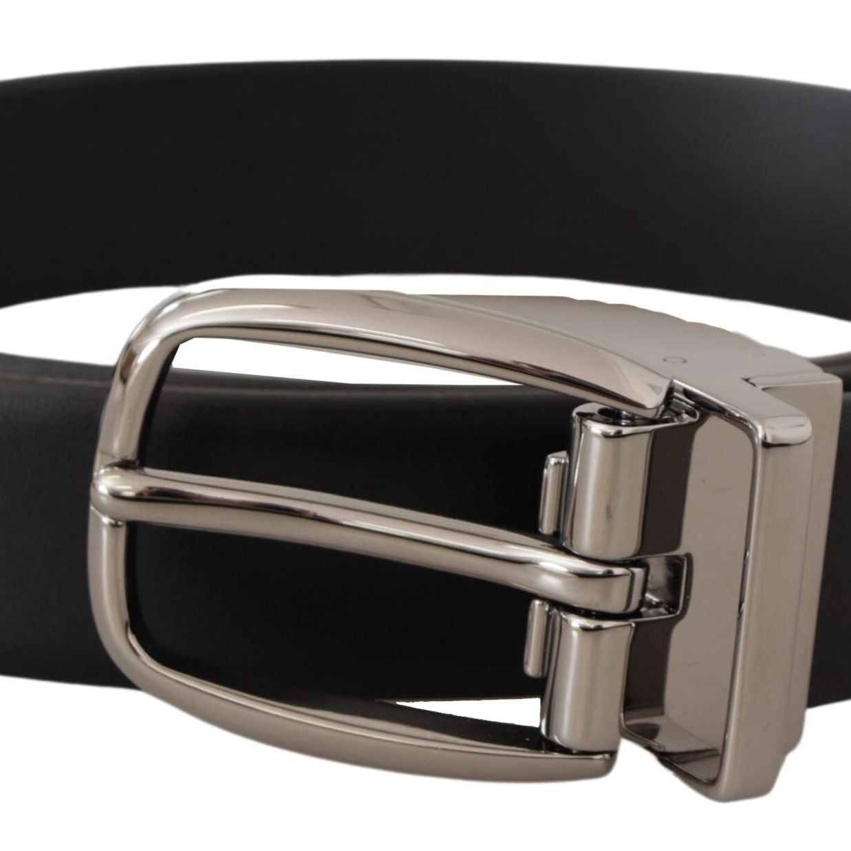 Dolce & Gabbana Black Leather Silver Metal Chrome Logo Buckle Belt