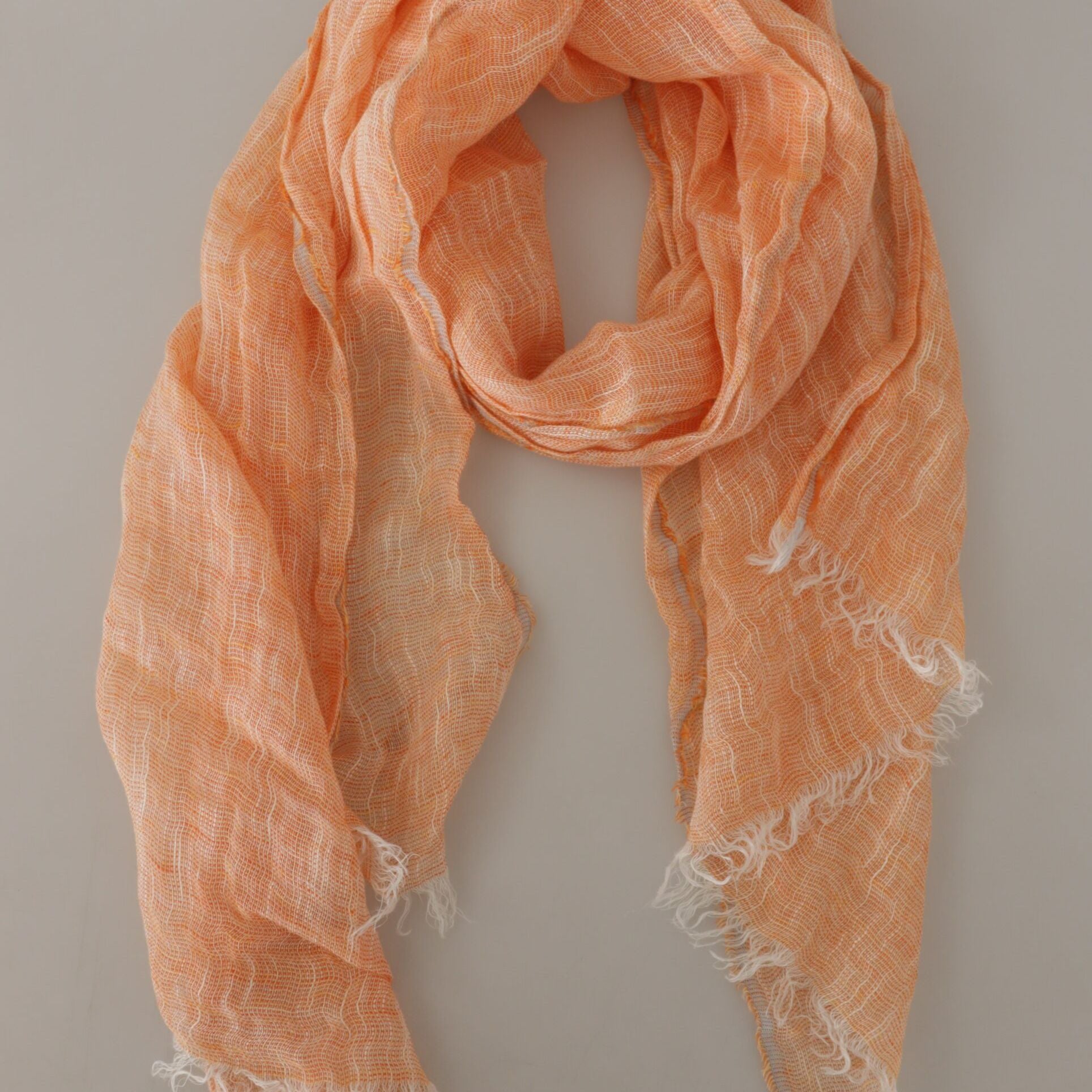 Malo Peach Linen Knitted Shawl Wrap Fringes Scarf