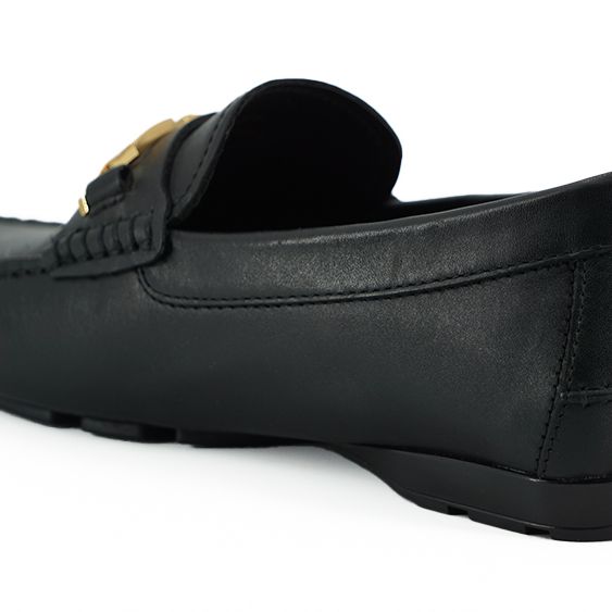 Versace Black Calf Leather Loafers Shoes
