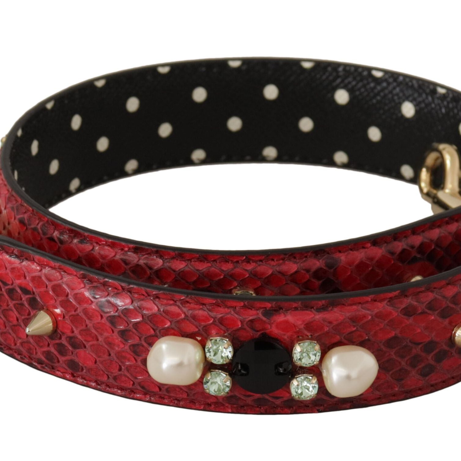 Dolce & Gabbana Red Exotic Leather Crystals Bag Shoulder Strap