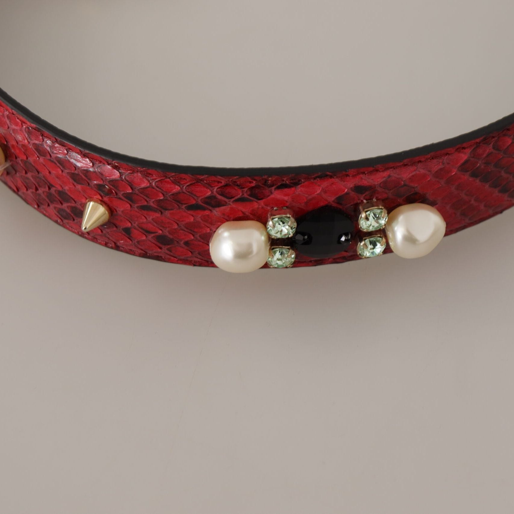 Dolce & Gabbana Red Exotic Leather Crystals Bag Shoulder Strap