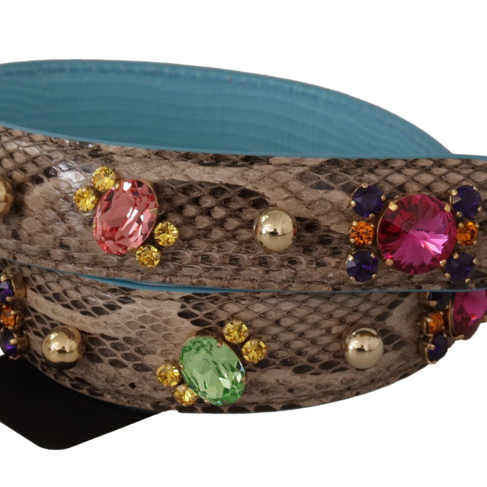 Dolce & Gabbana Brown Exotic Leather Crystals Shoulder Strap